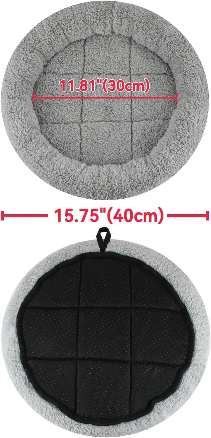 Enjoying Plush Cat Bed Mat, 15.75" Round, Self Warming Dog Bed with Pillow, Puppy Kitty Relying/Curling Sleep Cushion, Warm Bed for Small to Medium Dogs Cats Rabbits, Antiskid Bottom, Medium