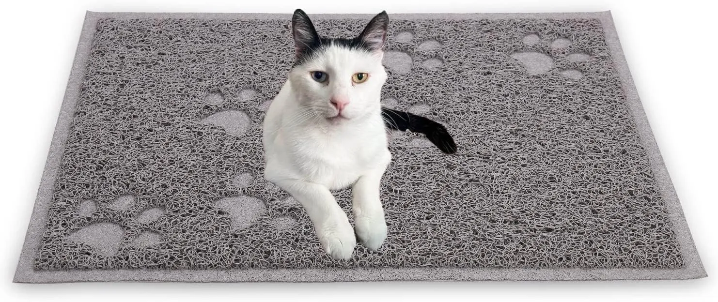 Excellent Quality Gray Cat Litter Trap Mat with Non-Slip Backing, Cleans Easy, Dirt Catcher, Soft on Cats Paws