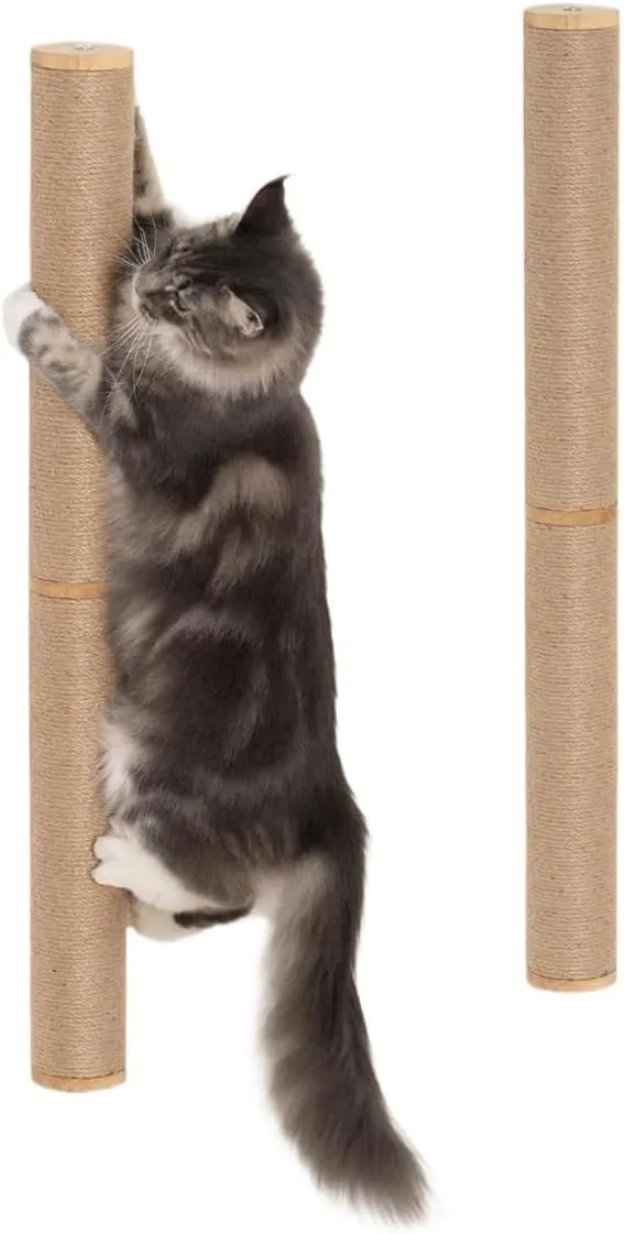 Exquisite Wall-Mounted Long Sisal Cat Grab Post, Artificial Pet Grab Post, Suitable for Indoor Pets Suitable for Indoor Pets(Beige - 2Pcs)