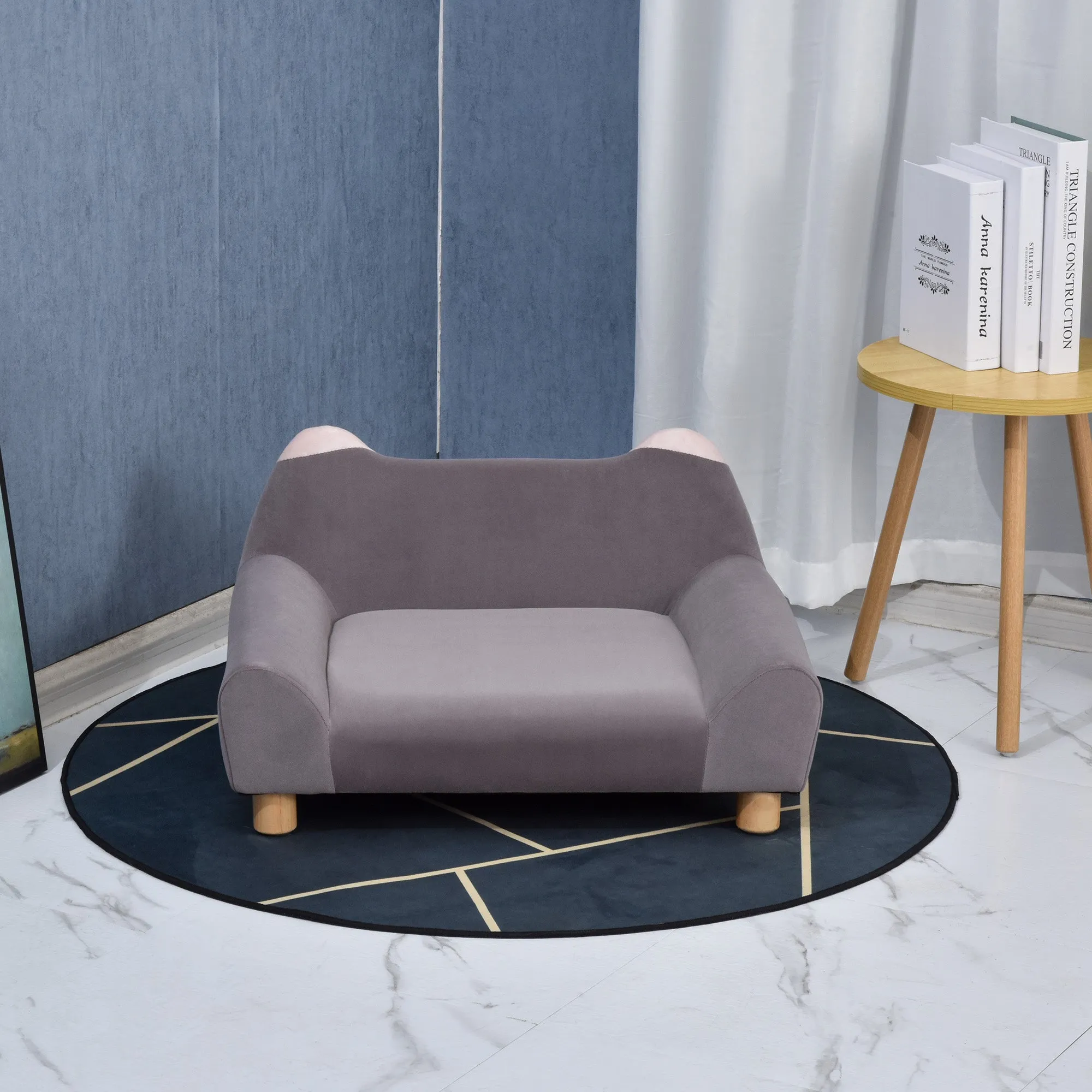 Faux Velvet Upholstered Sponge Small Pets Sofa Bed Grey