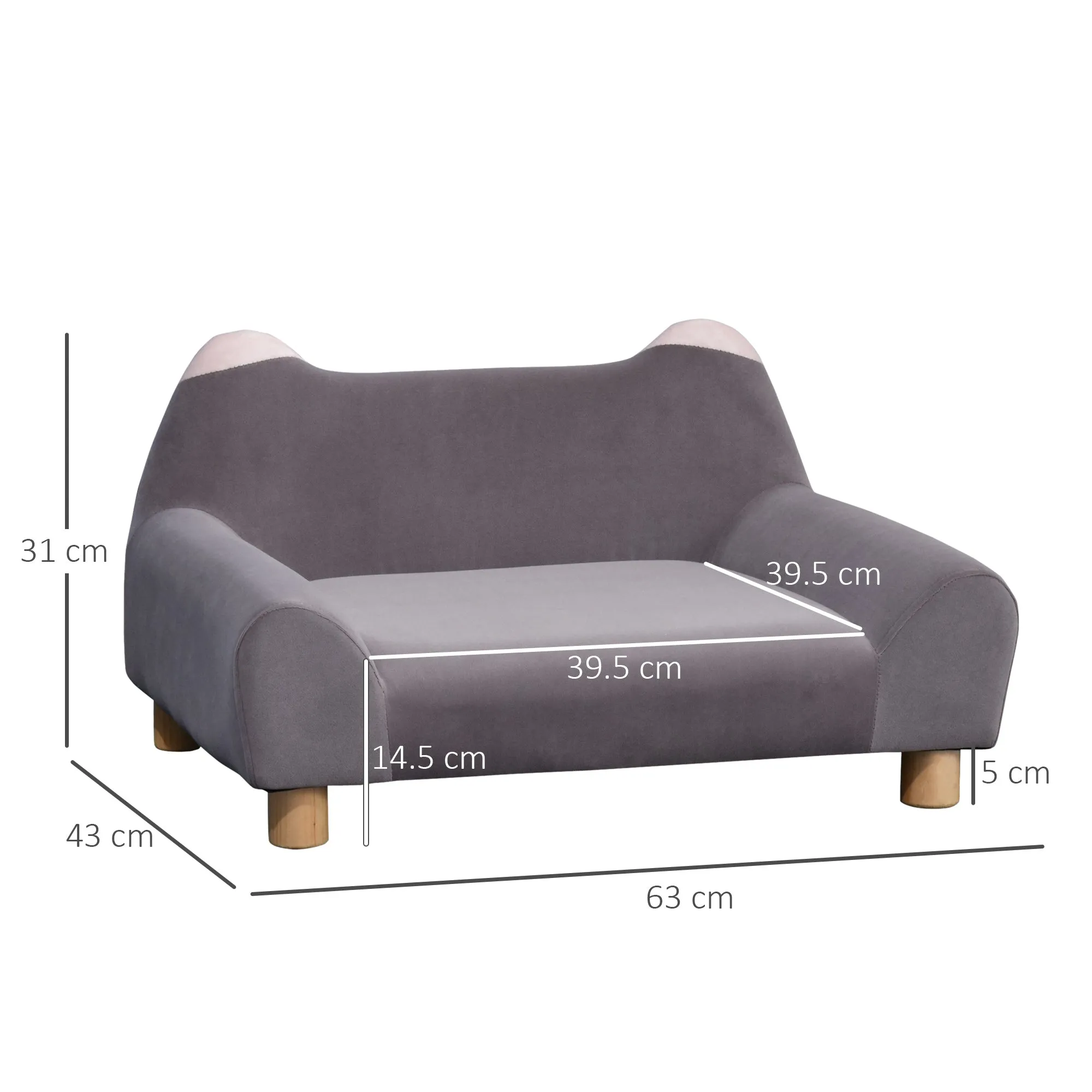 Faux Velvet Upholstered Sponge Small Pets Sofa Bed Grey