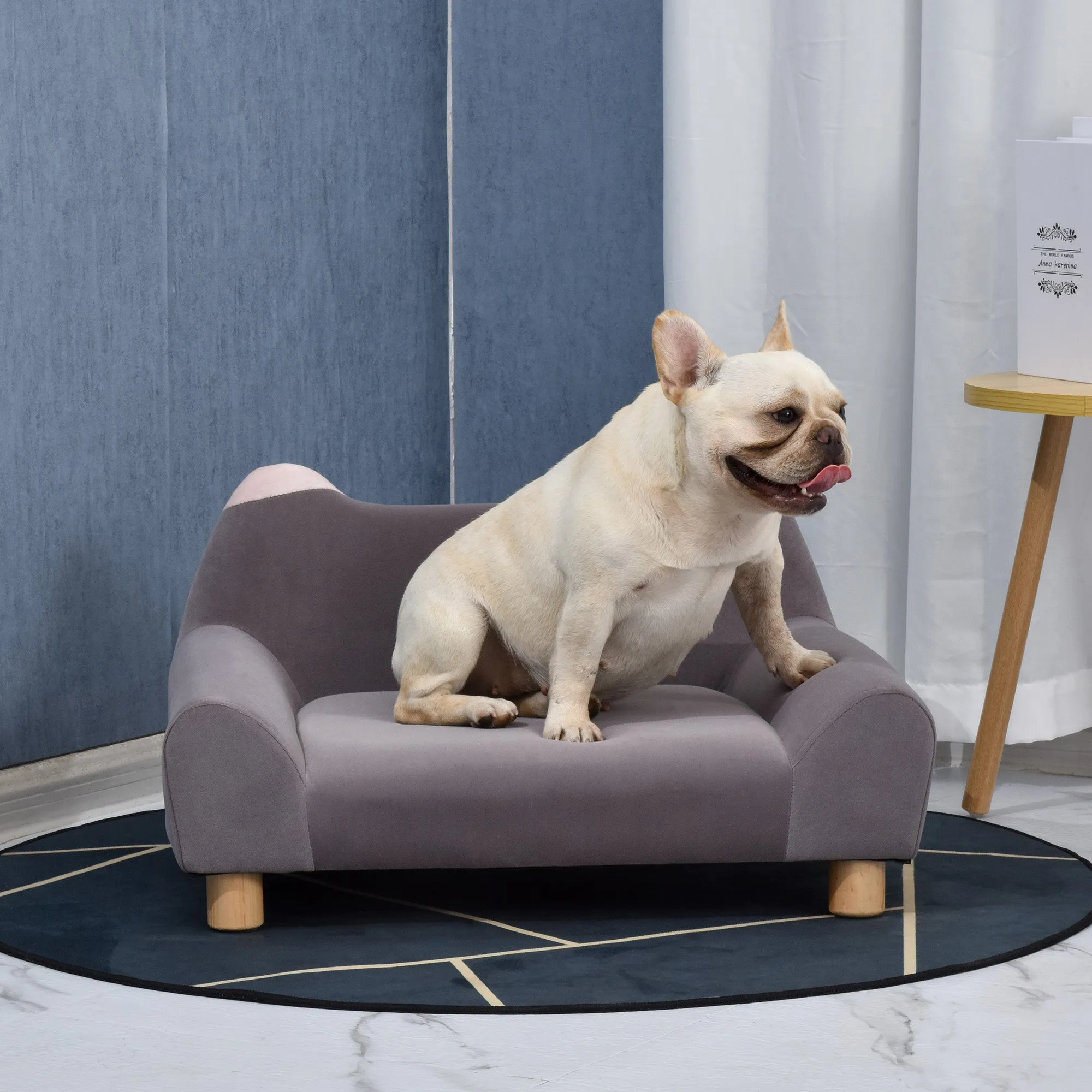 Faux Velvet Upholstered Sponge Small Pets Sofa Bed Grey