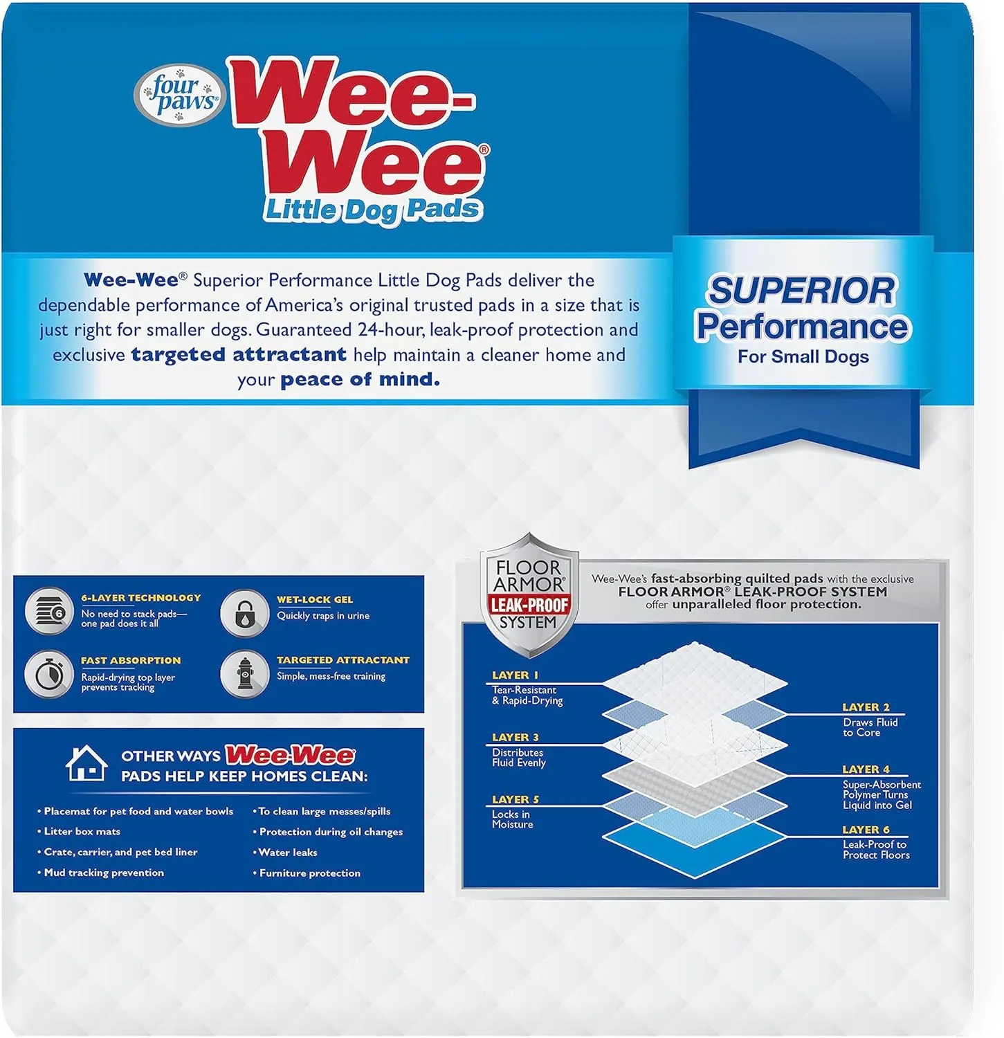 Four Paws Wee-Wee Superior Performance Unscented Little Pee Pads for Small Dogs, Leak-Proof Dog Housebreaking Potty Training Floor Protection, 16.5"x23.5", 28 Count