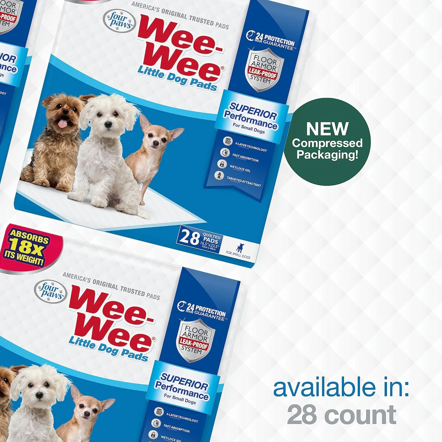 Four Paws Wee-Wee Superior Performance Unscented Little Pee Pads for Small Dogs, Leak-Proof Dog Housebreaking Potty Training Floor Protection, 16.5"x23.5", 28 Count