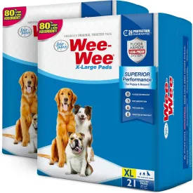 Four Paws Wee-Wee Superior Performance XL Pee Pads for Extra Large Dogs, Leak-Proof Floor Protection Dog & Puppy Quilted Potty Training Pads, Unscented, 28" x 34" (42 Count)