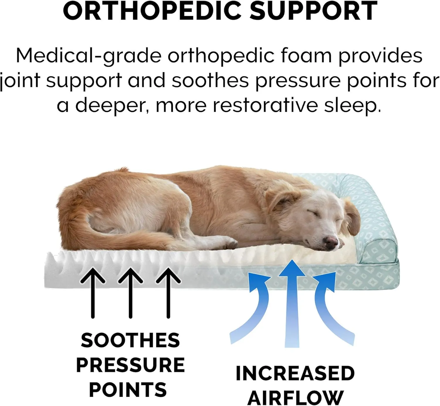 Furhaven Cozy Orthopedic Dog Bed for Large Dogs w/ Removable Bolsters & Washable Cover, For Dogs Up to 95 lbs - Plush & Diamond Print Nest Top Sofa - Aqua, Jumbo/XL