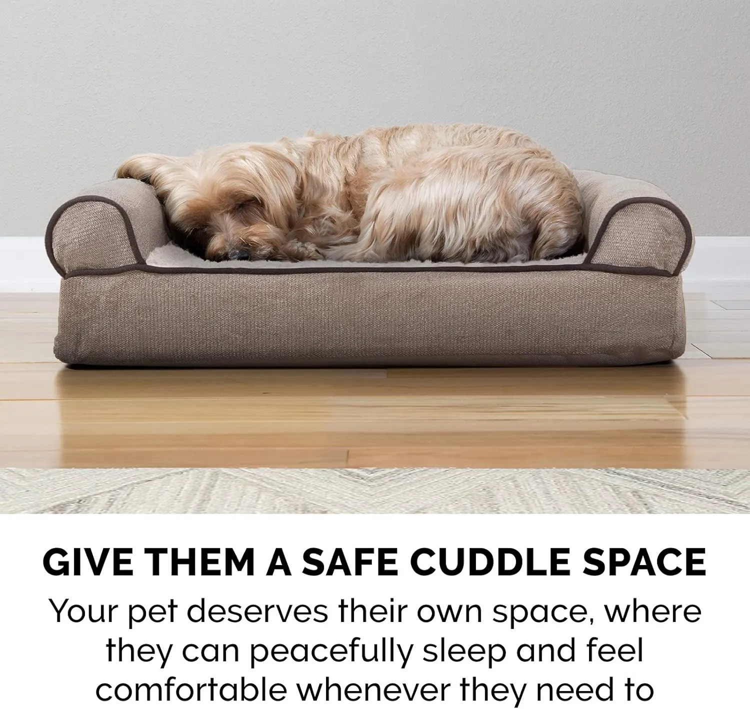 Furhaven Memory Foam Dog Bed for Medium/Small Dogs w/ Removable Bolsters & Washable Cover, For Dogs Up to 35 lbs - Sherpa & Chenille Sofa - Cream, Medium