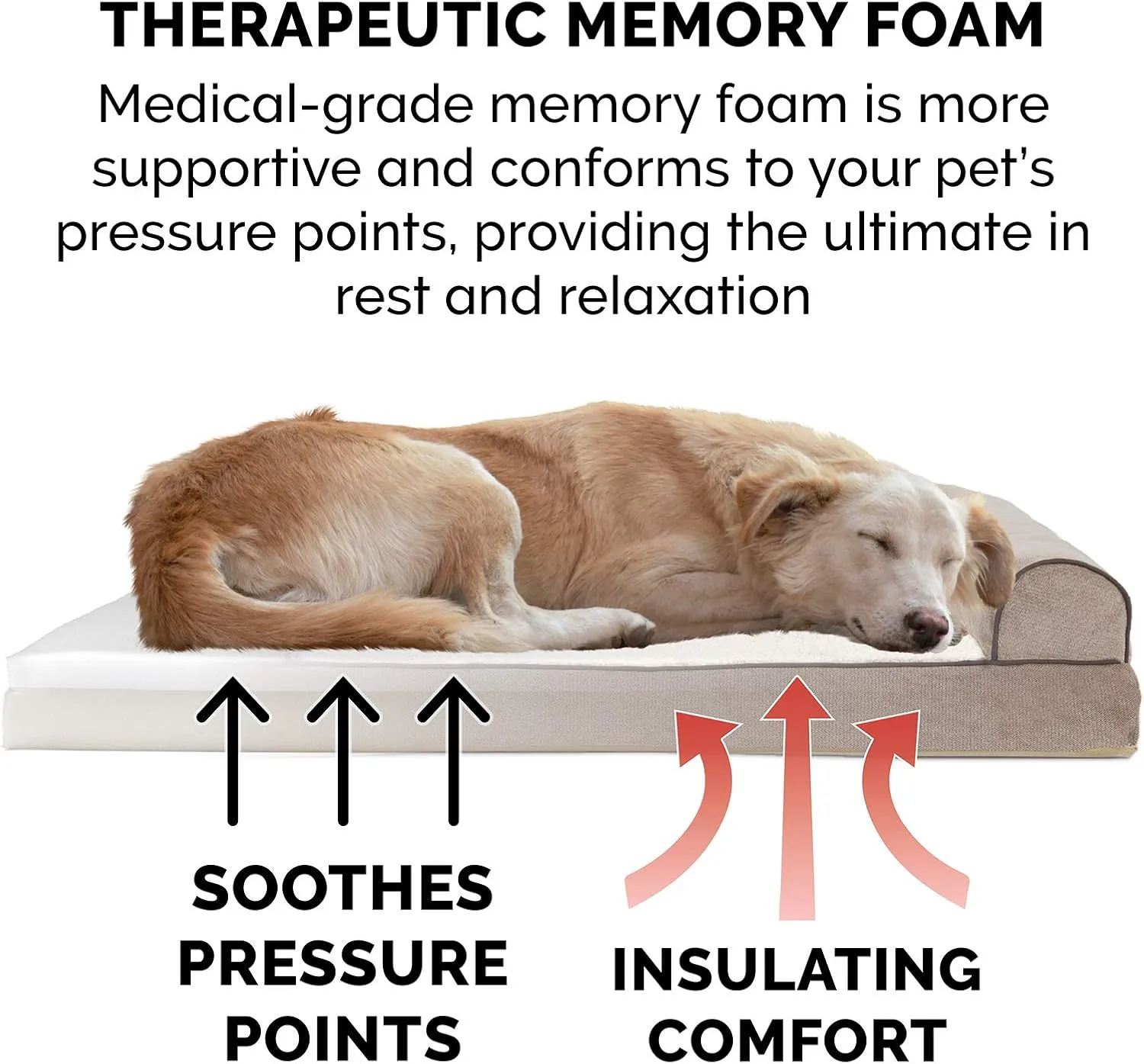 Furhaven Memory Foam Dog Bed for Medium/Small Dogs w/ Removable Bolsters & Washable Cover, For Dogs Up to 35 lbs - Sherpa & Chenille Sofa - Cream, Medium