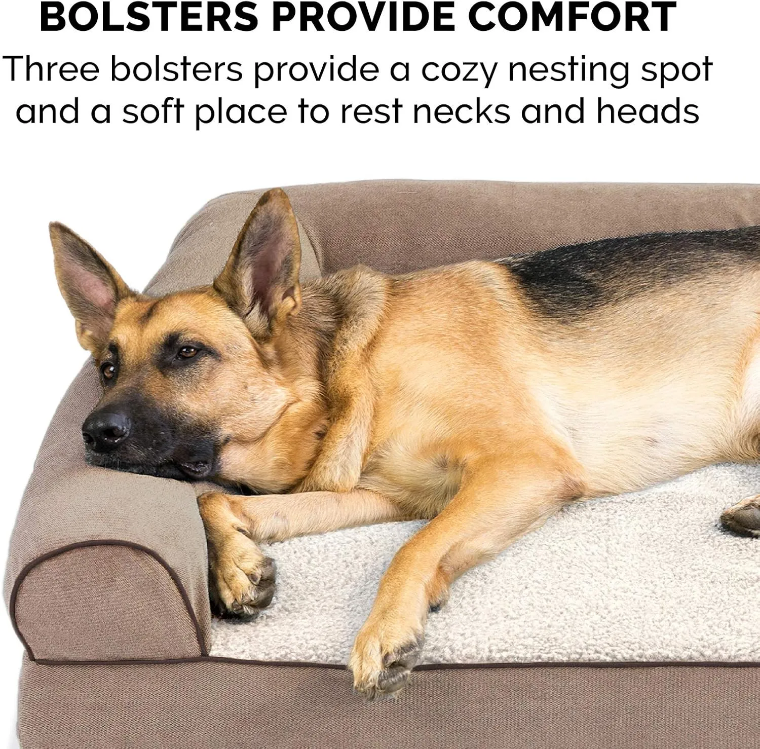 Furhaven Memory Foam Dog Bed for Medium/Small Dogs w/ Removable Bolsters & Washable Cover, For Dogs Up to 35 lbs - Sherpa & Chenille Sofa - Cream, Medium