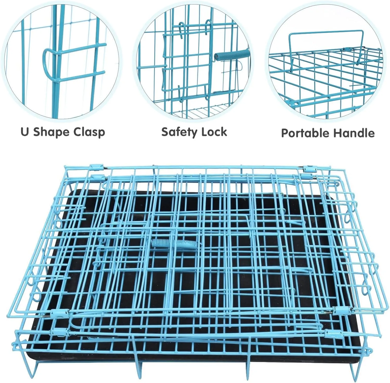 GANAZONO Folding Dog Cage for Small and Medium Pets Durable with Creative Design Comfortable Portable Carrier for Poodles and Cats Blue