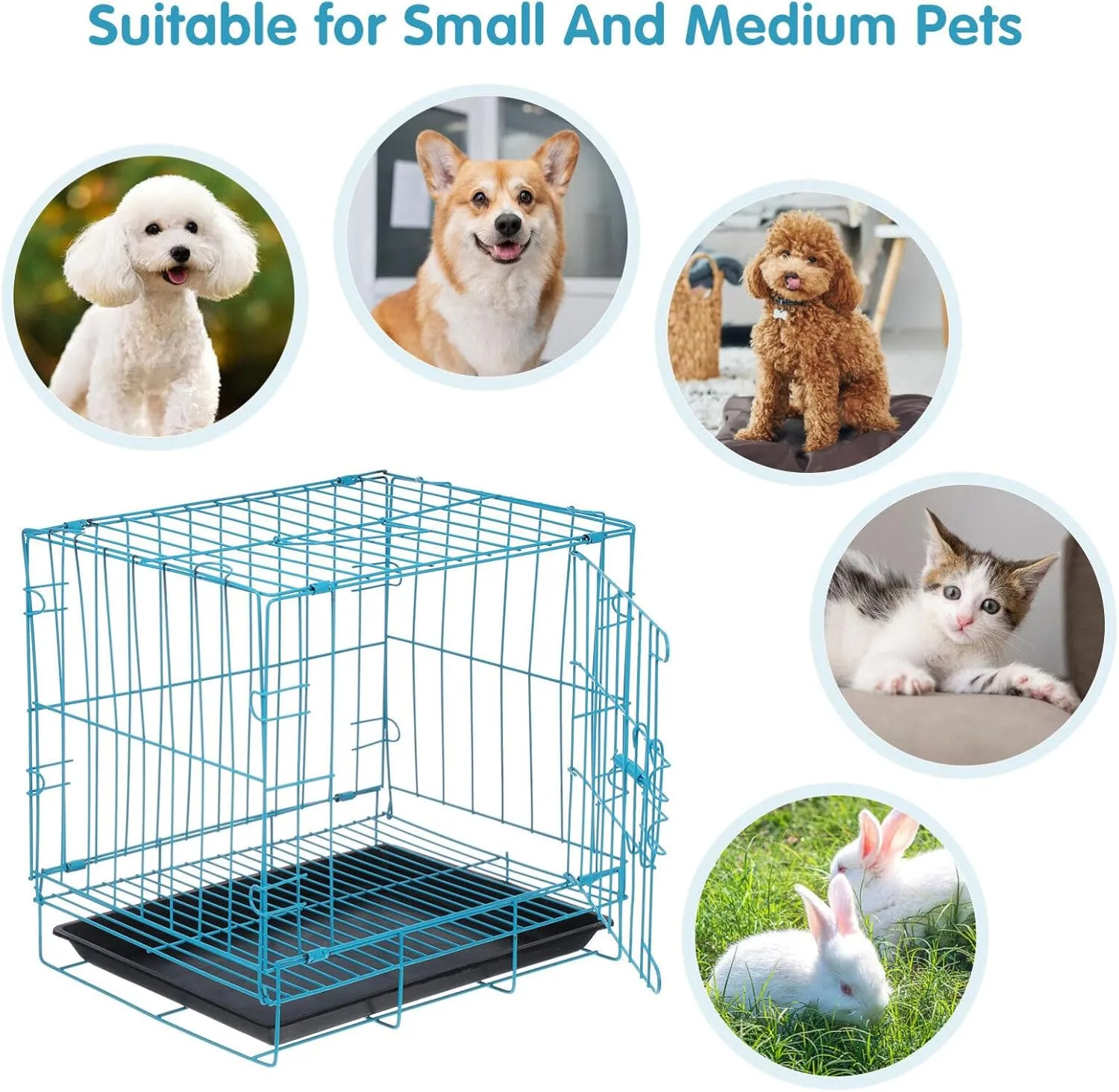 GANAZONO Folding Dog Cage for Small and Medium Pets Durable with Creative Design Comfortable Portable Carrier for Poodles and Cats Blue