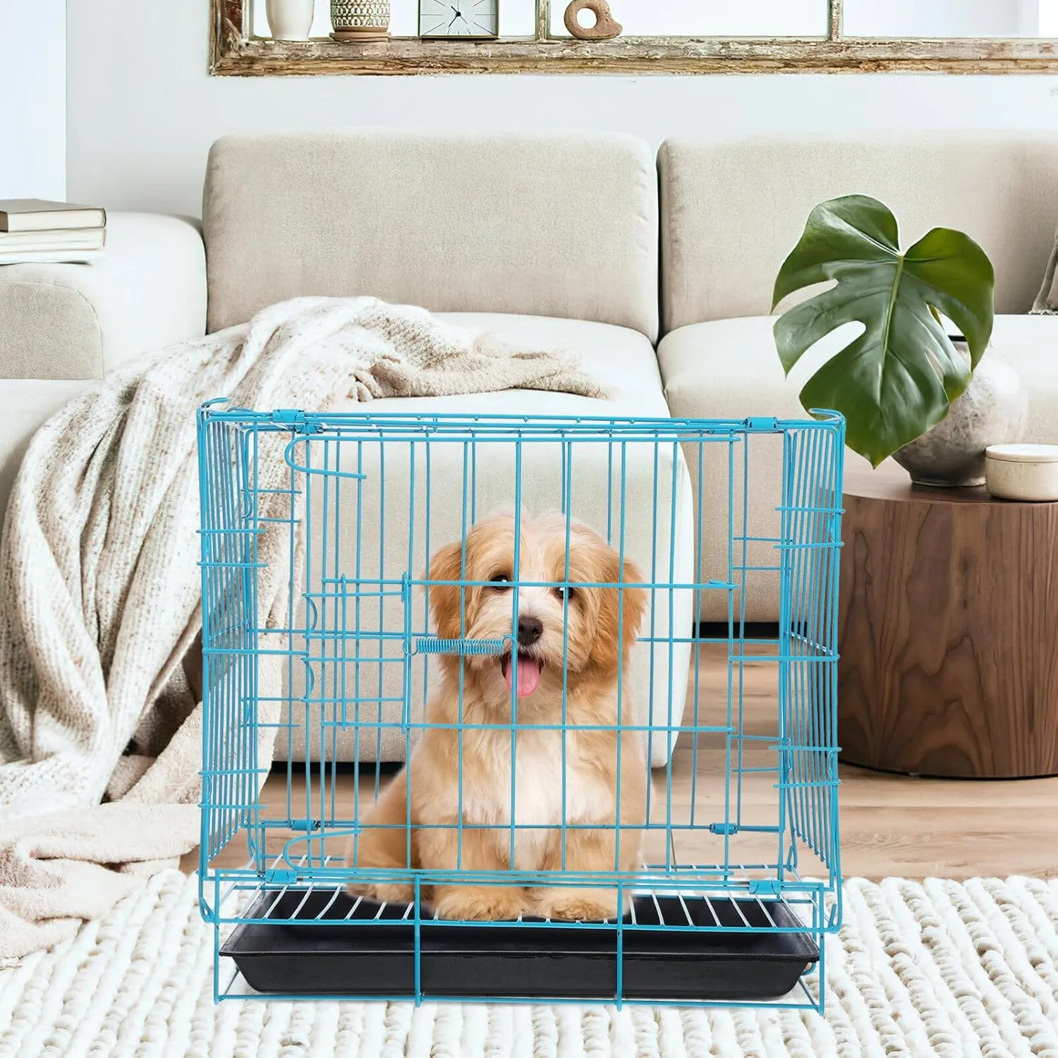GANAZONO Folding Dog Cage for Small and Medium Pets Durable with Creative Design Comfortable Portable Carrier for Poodles and Cats Blue