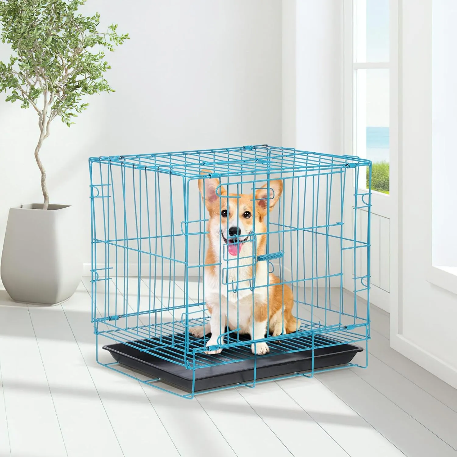 GANAZONO Folding Dog Cage for Small and Medium Pets Durable with Creative Design Comfortable Portable Carrier for Poodles and Cats Blue