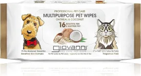Giovanni Multipurpose Pet Wipes, Pack of 75  Oatmeal & Coconut Helps Neutralizes Odors