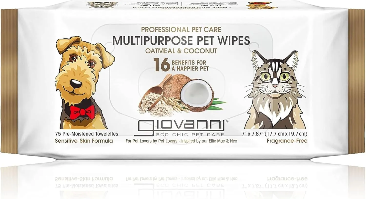 Giovanni Multipurpose Pet Wipes, Pack of 75  Oatmeal & Coconut Helps Neutralizes Odors