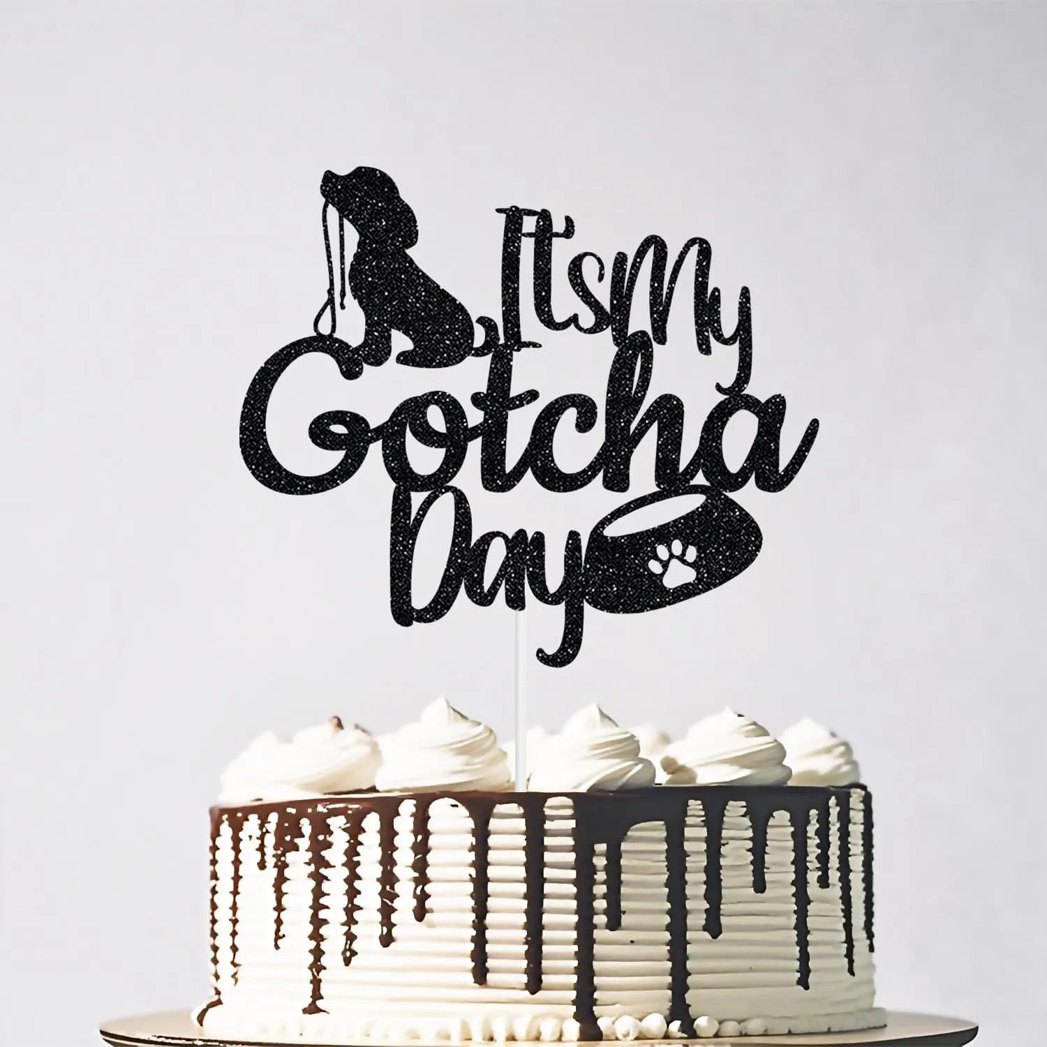 Glitter It's My Gotcha Day Cake Topper - Funny Happy Birthday Anniversary Cake Toppers for Puppy, Pet Dog Adoption Day Anniversary Party Decorations Black