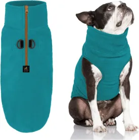 Gooby Half Zip Up Fleece Vest - Soft, Warm Pullover Fleece Dog Jacket with Dual D Ring Leash - Winter Small & Medium Dogs - Turquoise, Large