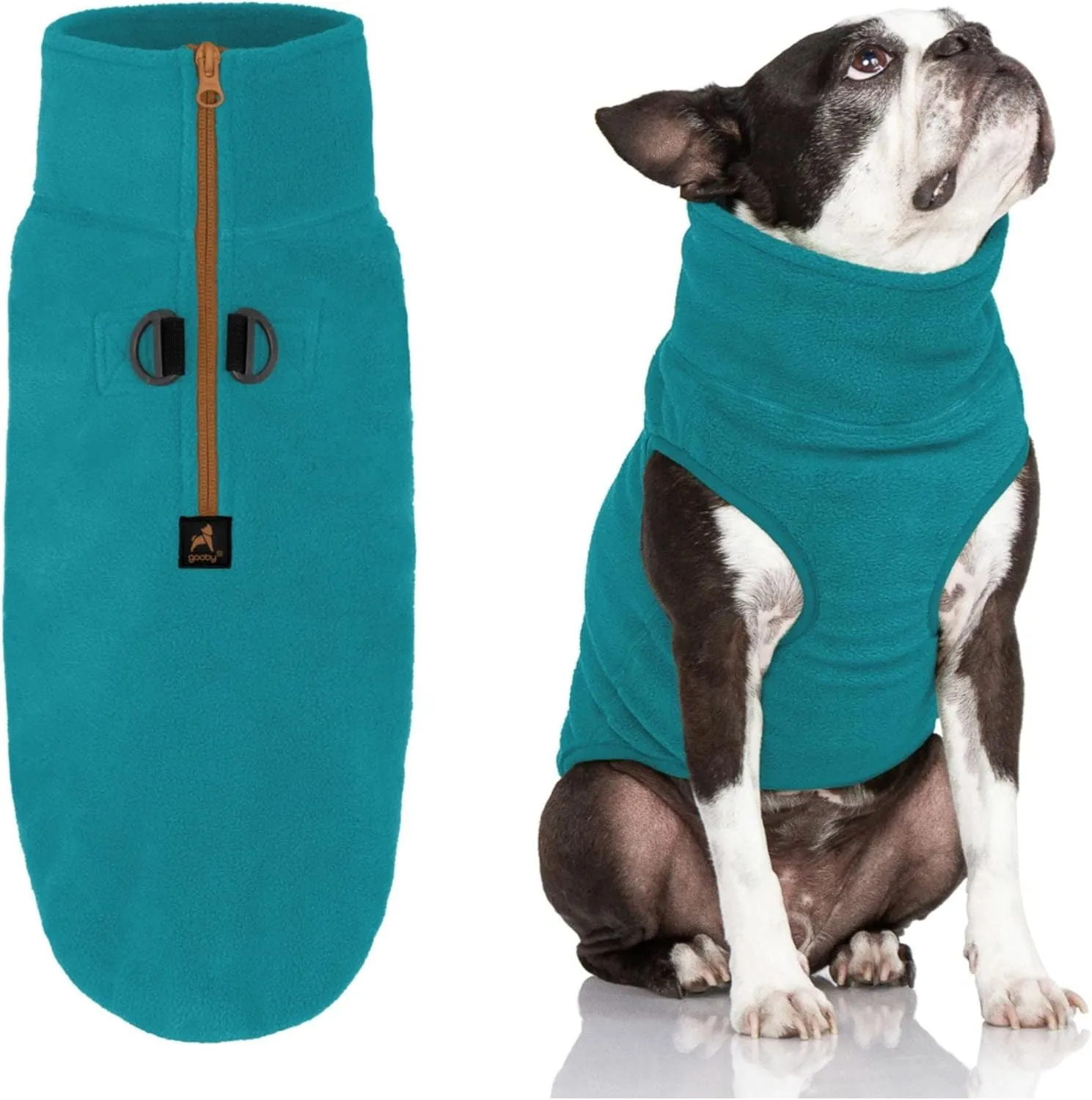 Gooby Half Zip Up Fleece Vest - Soft, Warm Pullover Fleece Dog Jacket with Dual D Ring Leash - Winter Small & Medium Dogs - Turquoise, Large