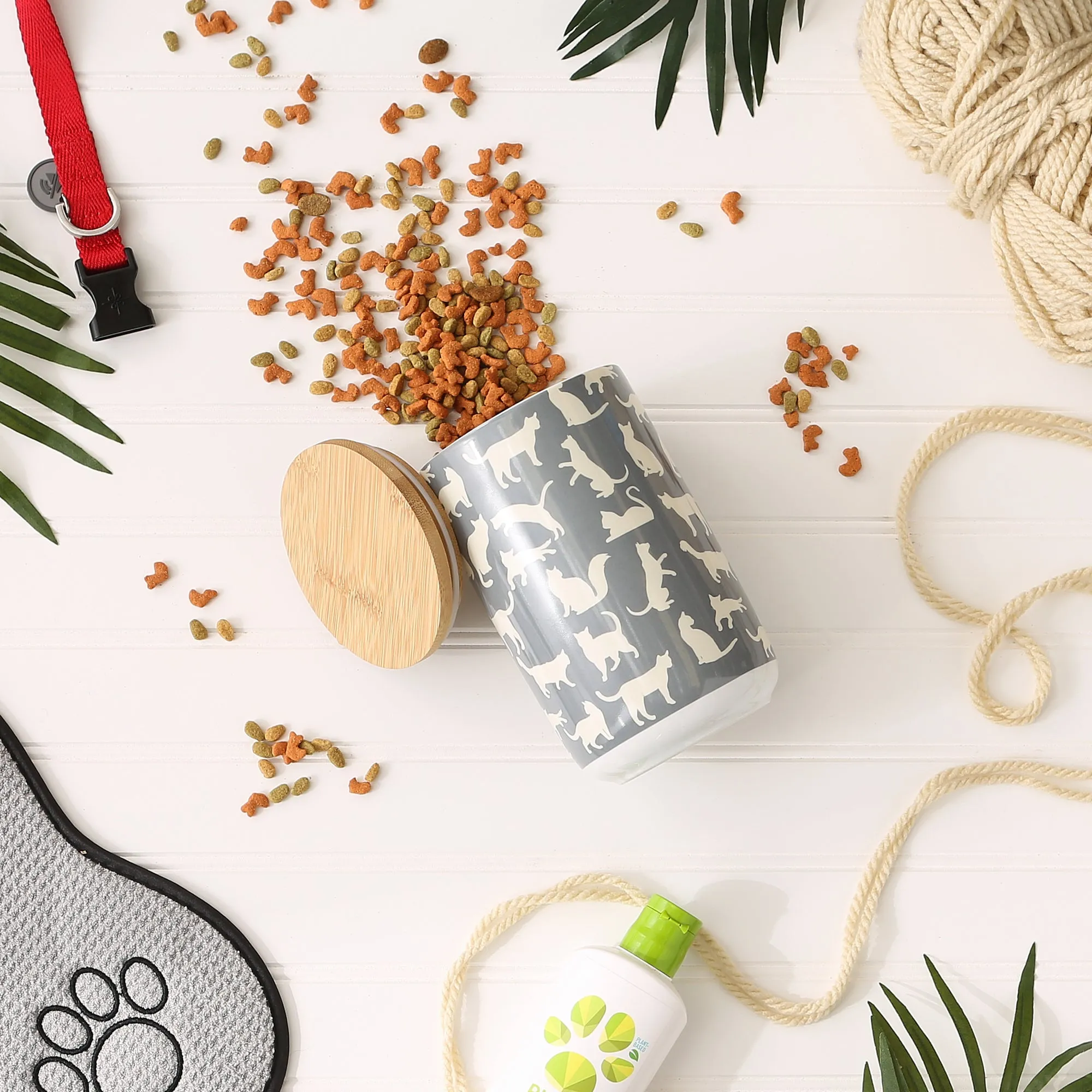 Gray Cat's Meow Pet Treat Canister 4 Cup Capacity