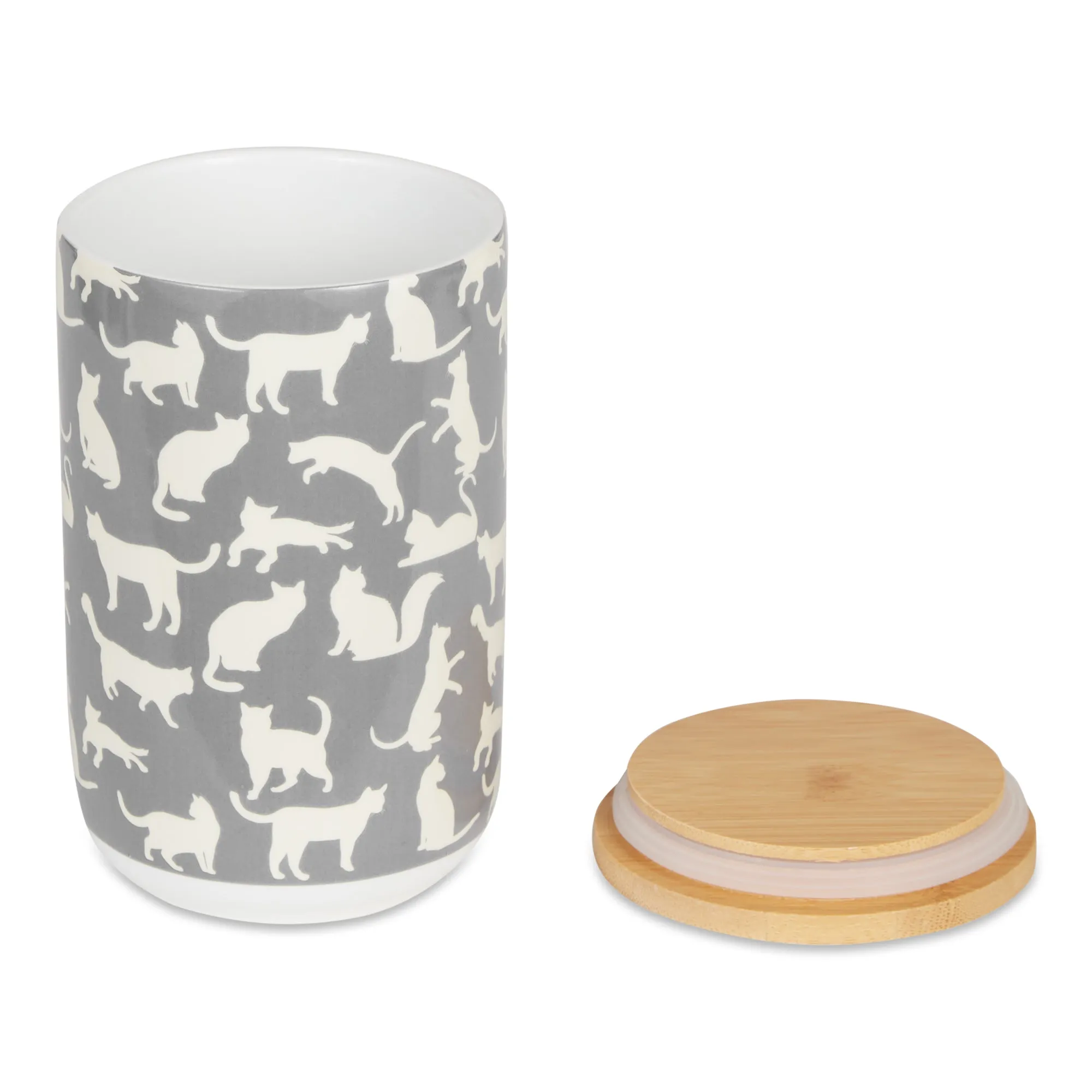 Gray Cat's Meow Pet Treat Canister 4 Cup Capacity