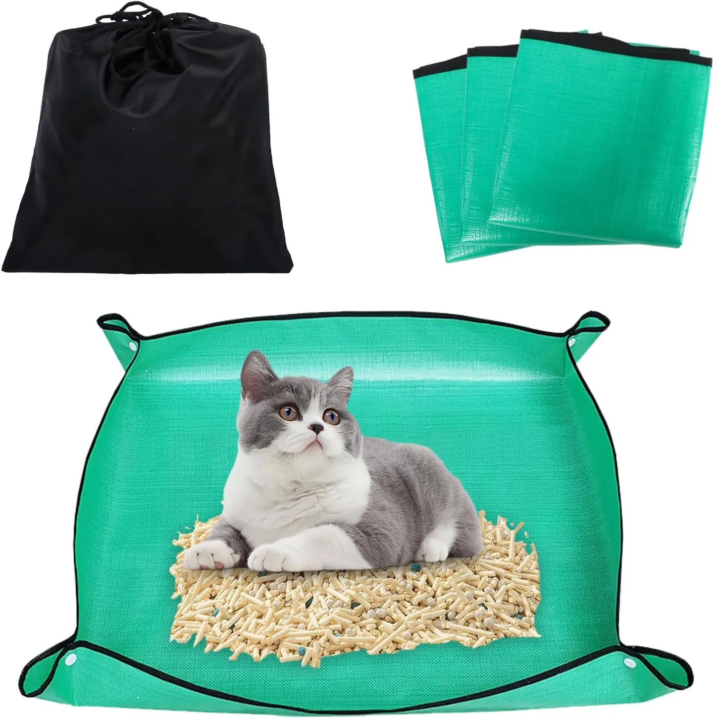 Klmnop 3 Pcs Portable Travel Litter Box for Cats, Collapsible and Waterproof Cat Litter Box, Packable Cat Travel Litter Box for Car Travel(25.525.53.9 Inch)