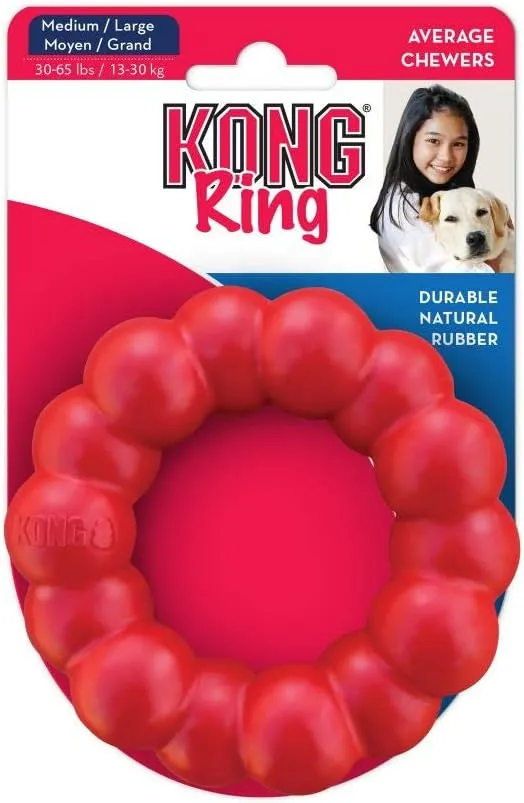KONG Ring - Natural Rubber Ring Toy for Healthy Chewing Habits - Chew Toy Supports Dog Dental Health - Dog Toy Supports Instincts During Playtime - for Medium/Large Dogs