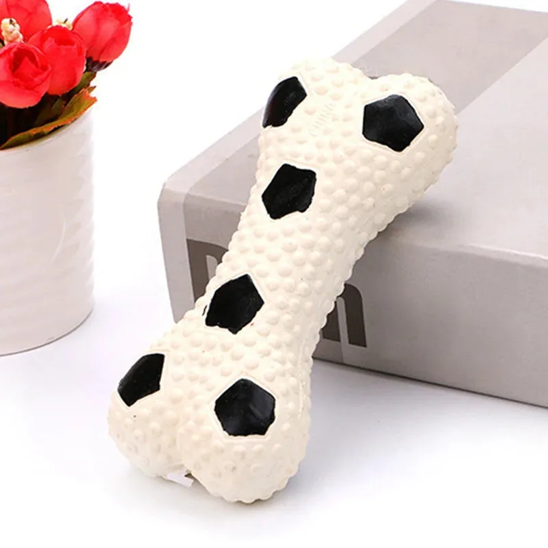 Latex Squeaky Bone Toy with Football Print