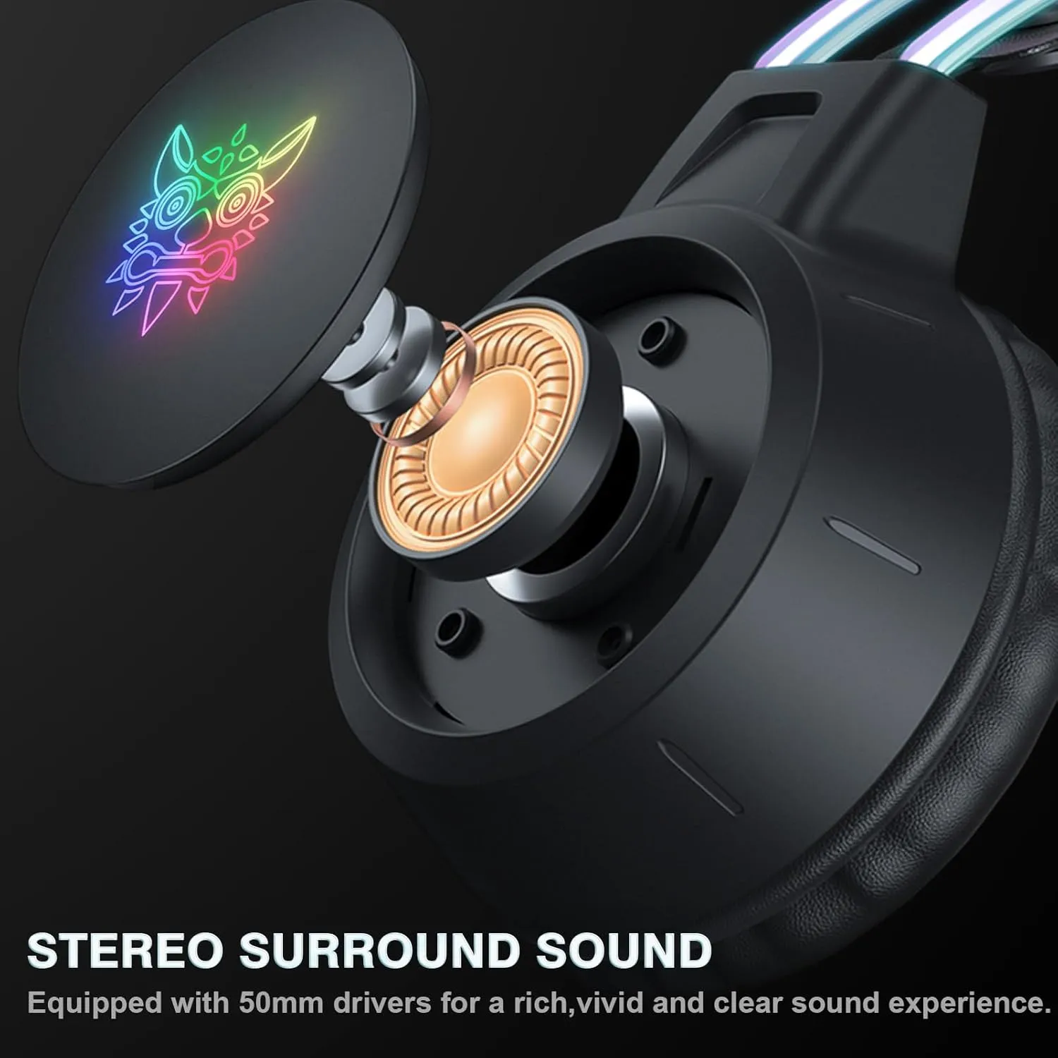 Lightweight Gaming Headset with Detachable Deer Ear, RGB Lighting, Wired Over Ear Headphones with Mic for PC, PS4, PS5, Xbox, Switch, Stereo Surround Sound, Self-Adjusting Headband