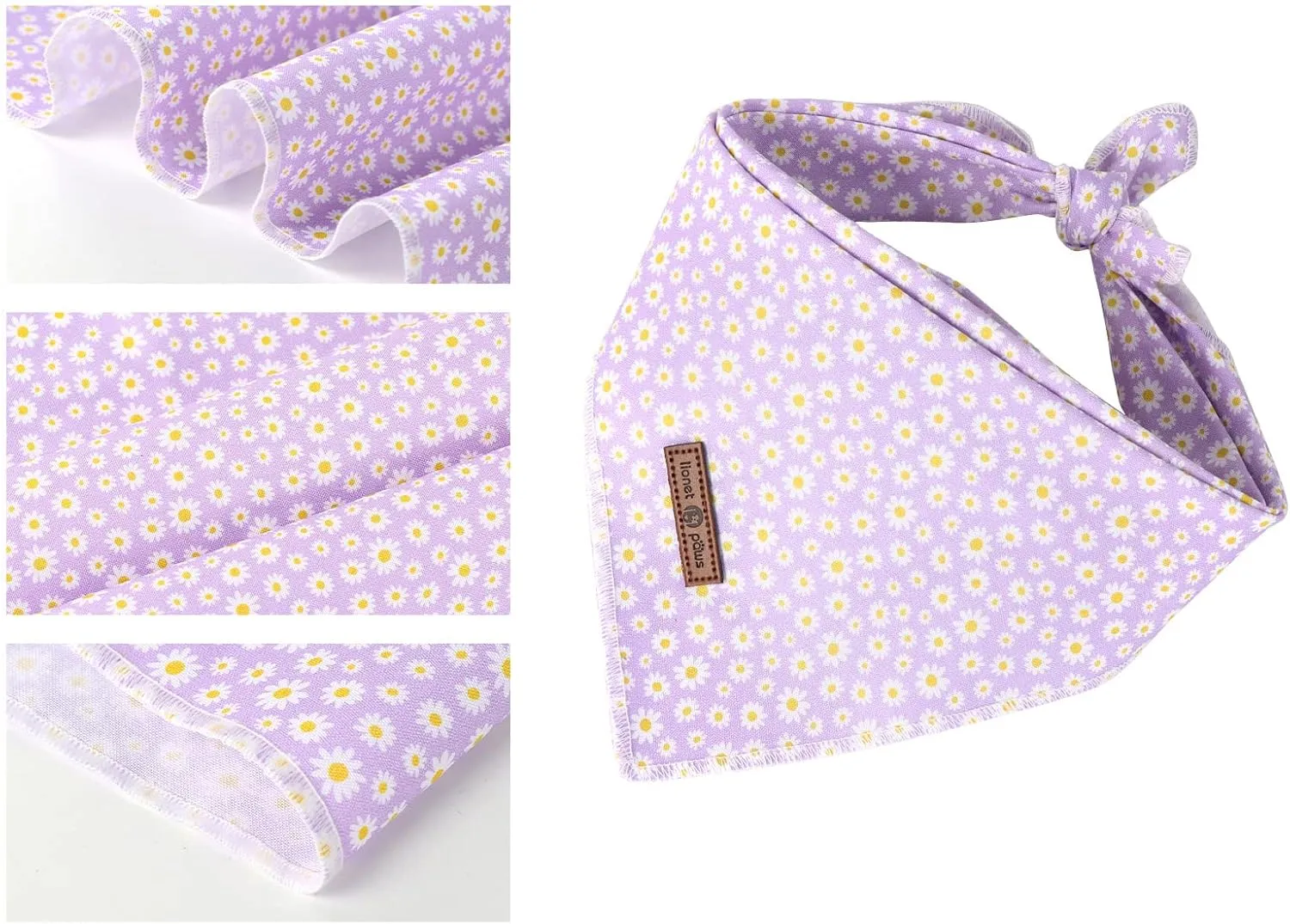 Lionet Paws Spring Daisy Dog Bandana Washable Cotton Handkerchief Scarf Triangle Bandana for Small Medium Large Dogs Girl Boy