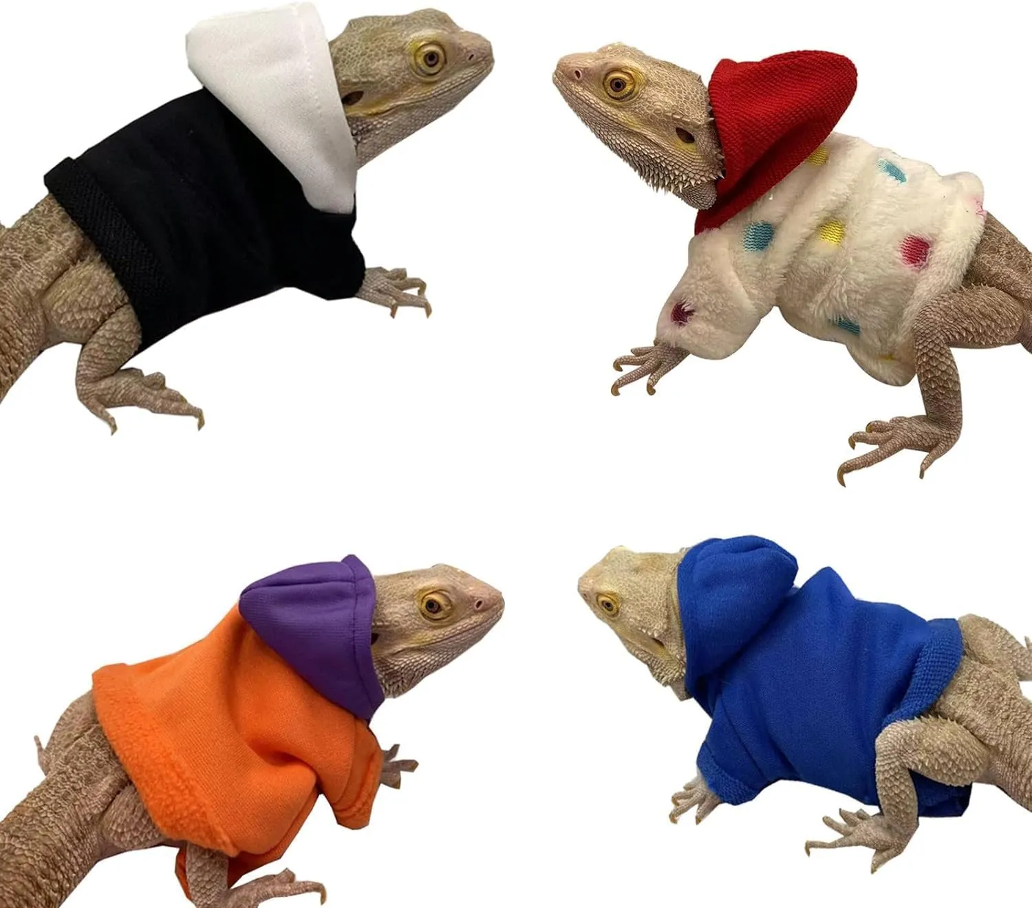 Lizards Clothes for Bearded Dragon - Handmade Cotton Hoodies Warm Sweater Coat Reptiles Apparel Costume Skin Protection Photo for Lizard Bearded Dragon Crested Gecko Chameleon (4 Pack,Large)