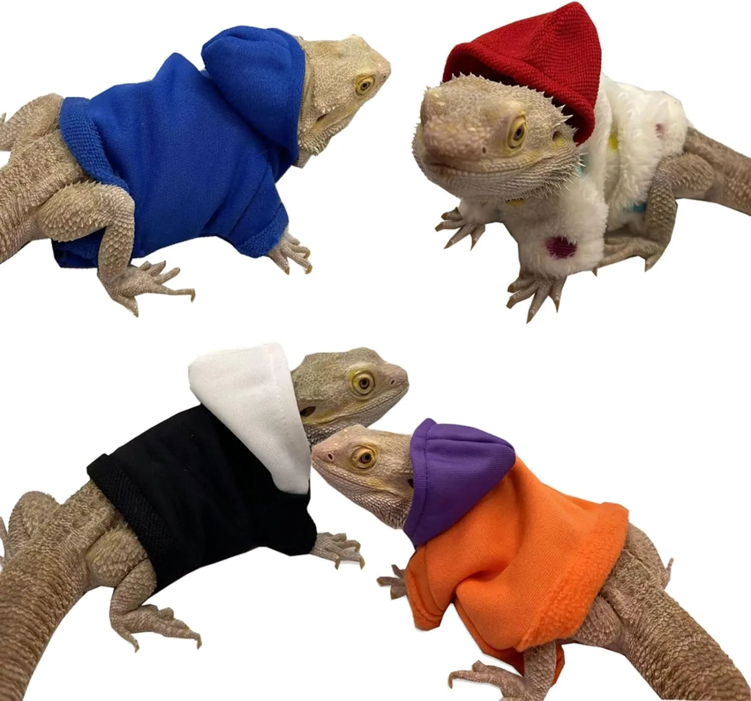 Lizards Clothes for Bearded Dragon - Handmade Cotton Hoodies Warm Sweater Coat Reptiles Apparel Costume Skin Protection Photo for Lizard Bearded Dragon Crested Gecko Chameleon (4 Pack,Large)