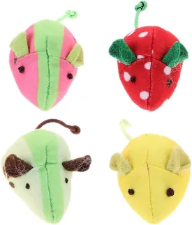 LOGOFUN 4pcs Cats Mouse Toys Plush Catnip Mouse Kitten Toys Fruit Lemon Strawberry Shaped Mouse Cat Interactive Toys for Indoor Cats Kitten Pet Supplies