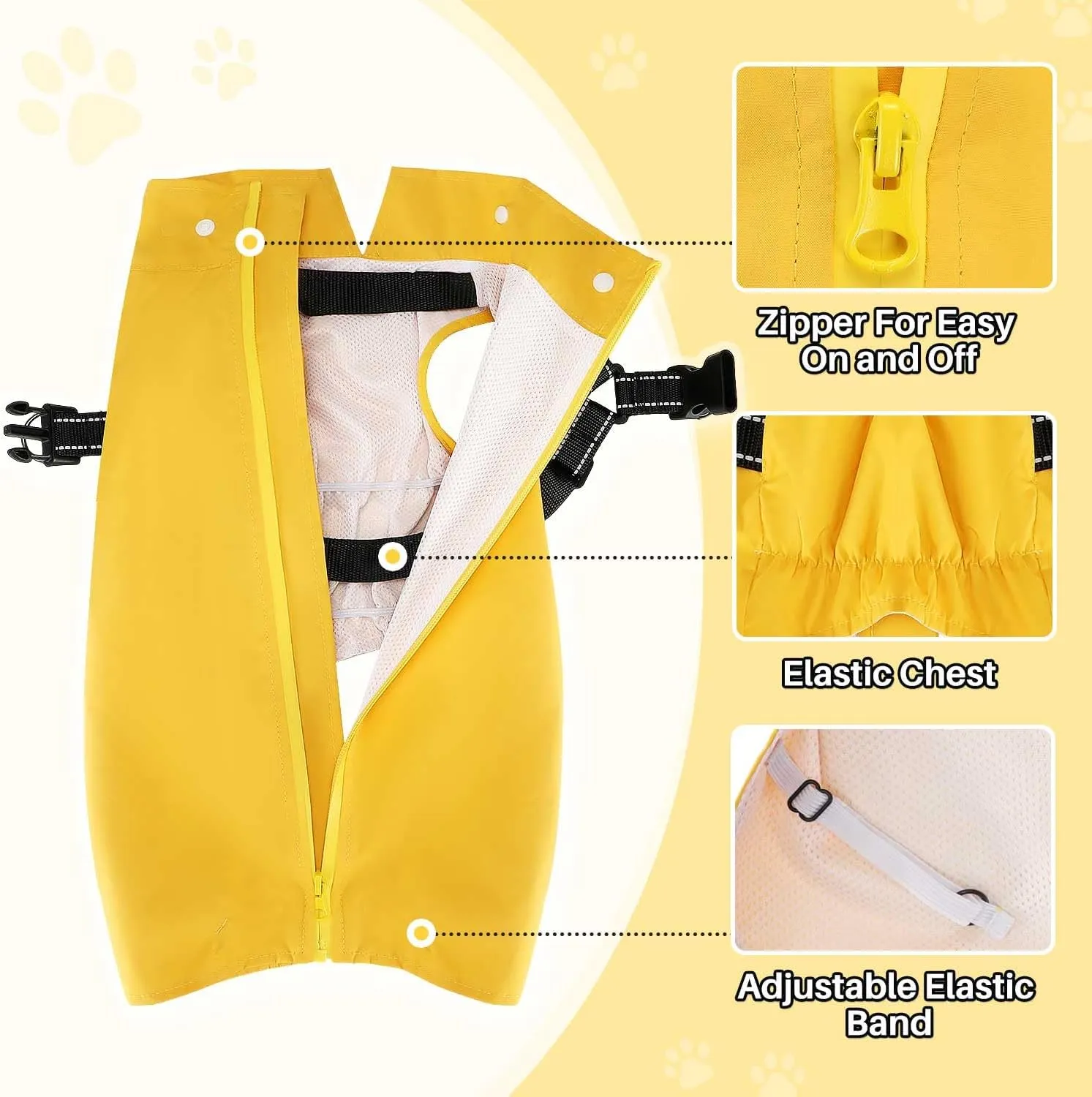 Lukovee Dog Raincoat - Waterproof Rain Jacket with Harness & Removable Hood, Reflective Double Layer Dog Rain Coat Poncho for Small Medium Large Dogs Puppy (XS, Yellow)