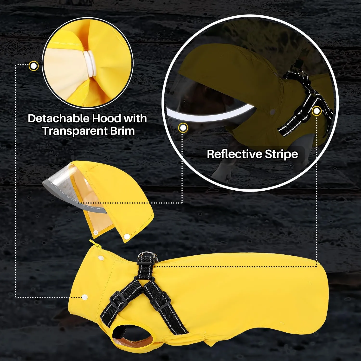Lukovee Dog Raincoat - Waterproof Rain Jacket with Harness & Removable Hood, Reflective Double Layer Dog Rain Coat Poncho for Small Medium Large Dogs Puppy (XS, Yellow)