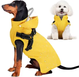 Lukovee Dog Raincoat - Waterproof Rain Jacket with Harness & Removable Hood, Reflective Double Layer Dog Rain Coat Poncho for Small Medium Large Dogs Puppy (XS, Yellow)