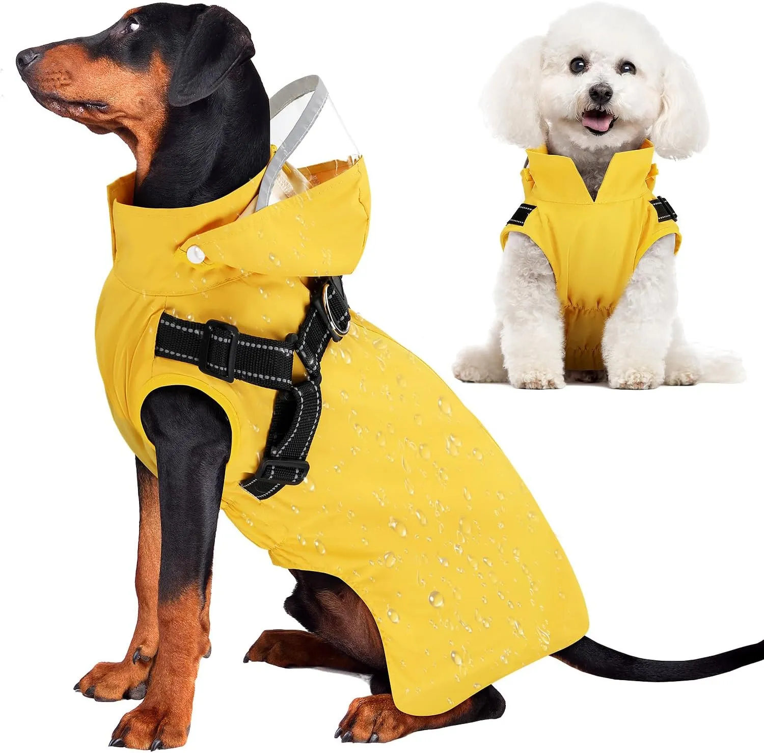Lukovee Dog Raincoat - Waterproof Rain Jacket with Harness & Removable Hood, Reflective Double Layer Dog Rain Coat Poncho for Small Medium Large Dogs Puppy (XS, Yellow)