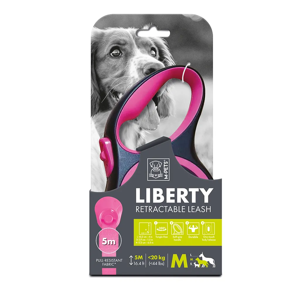 M-PETS Liberty Dog Retractable Leash Pink