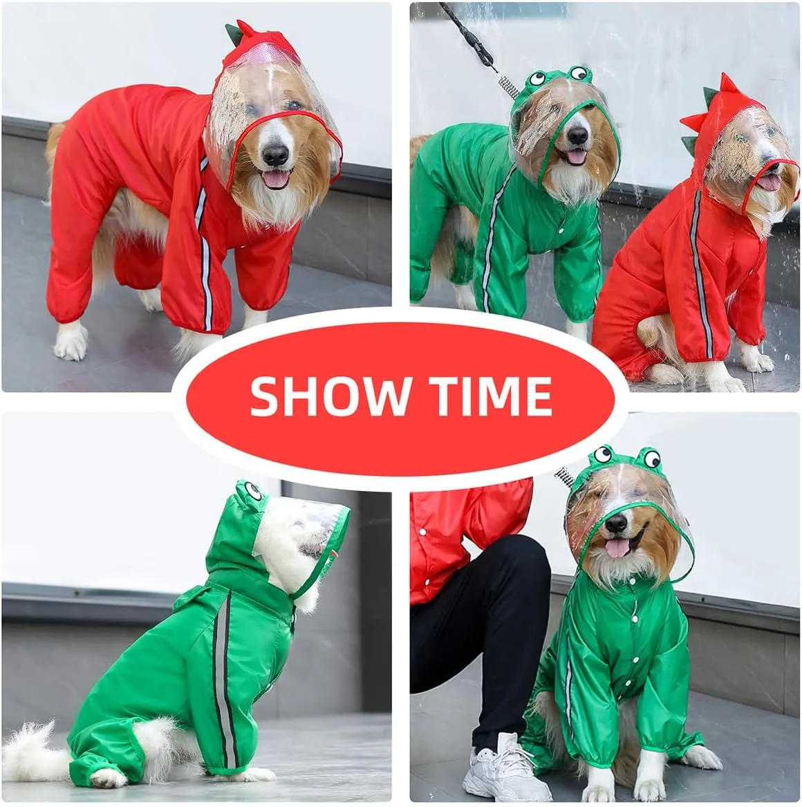 MANON ROSA Dog Raincoat Waterproof & Quick-Drying Puppy Rain Coat with Hood and Leash Hole Cute Hooded Rain Poncho Gear Clothes for Small Medium Large Dogs (Frog,Large)