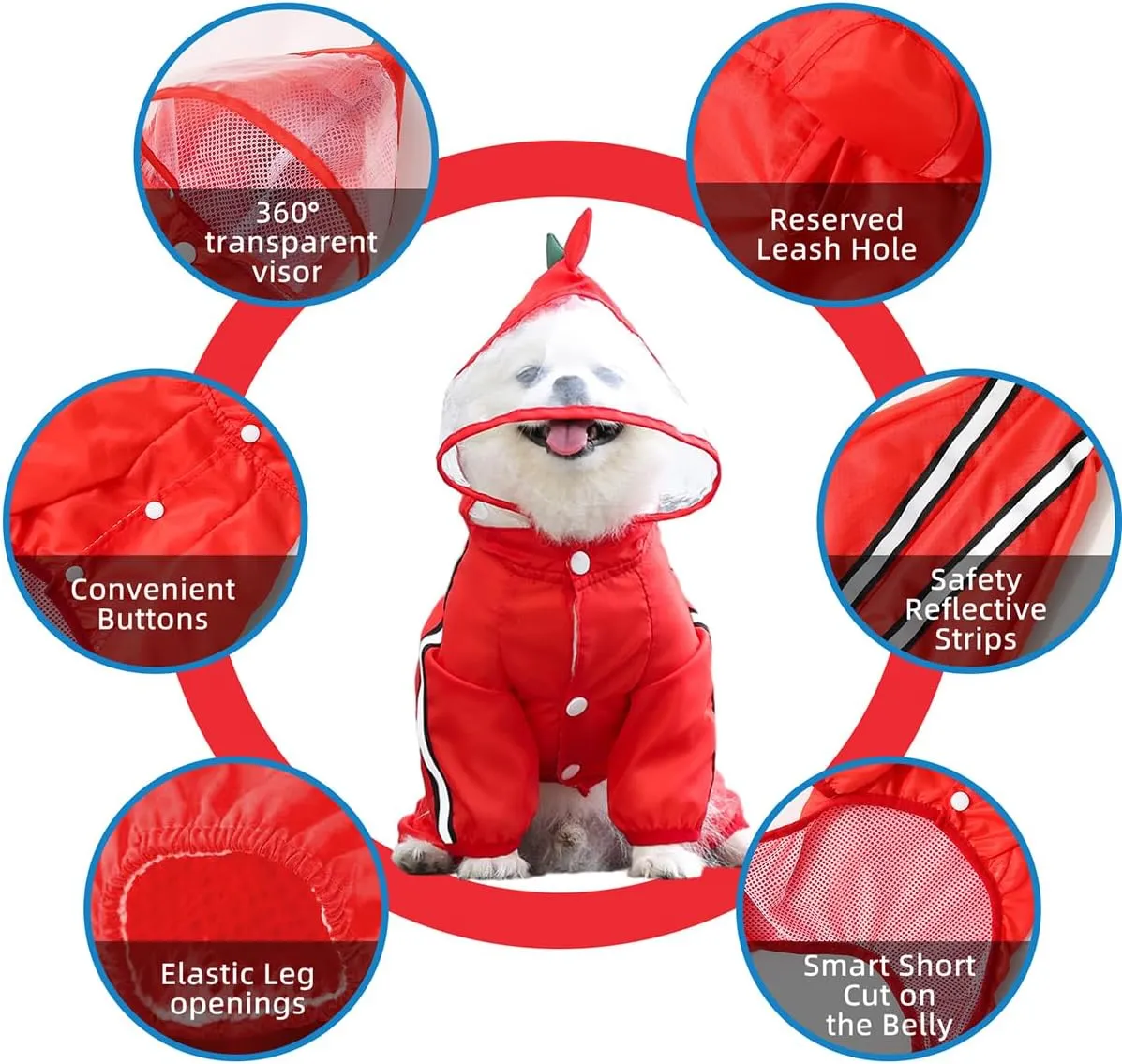 MANON ROSA Dog Raincoat Waterproof & Quick-Drying Puppy Rain Coat with Hood and Leash Hole Cute Hooded Rain Poncho Gear Clothes for Small Medium Large Dogs (Frog,Large)