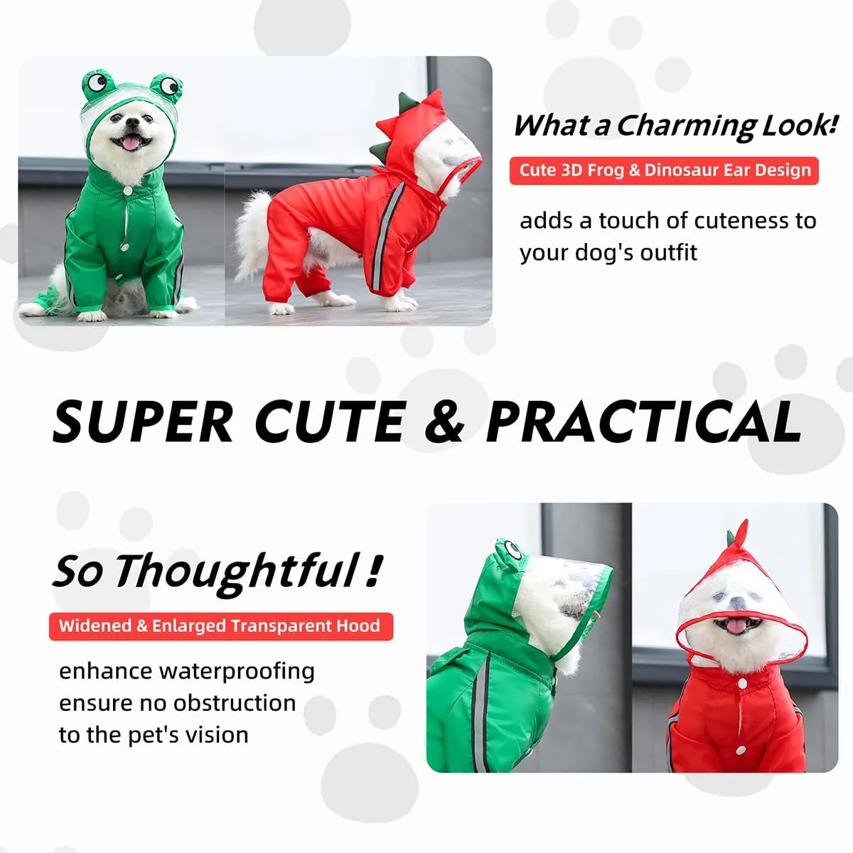 MANON ROSA Dog Raincoat Waterproof & Quick-Drying Puppy Rain Coat with Hood and Leash Hole Cute Hooded Rain Poncho Gear Clothes for Small Medium Large Dogs (Frog,Large)