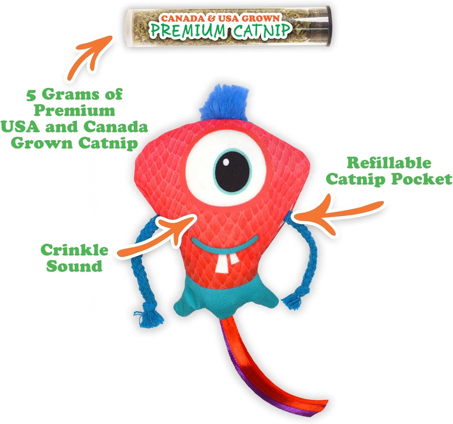 Meowijuana | Ruby Rascal Bundle | Get Silly Refillable Ruby Rascal Toy and Sierra Sunshine Catnip Blend | Promotes Play and Cat Health | Includes North American Organic Catnip