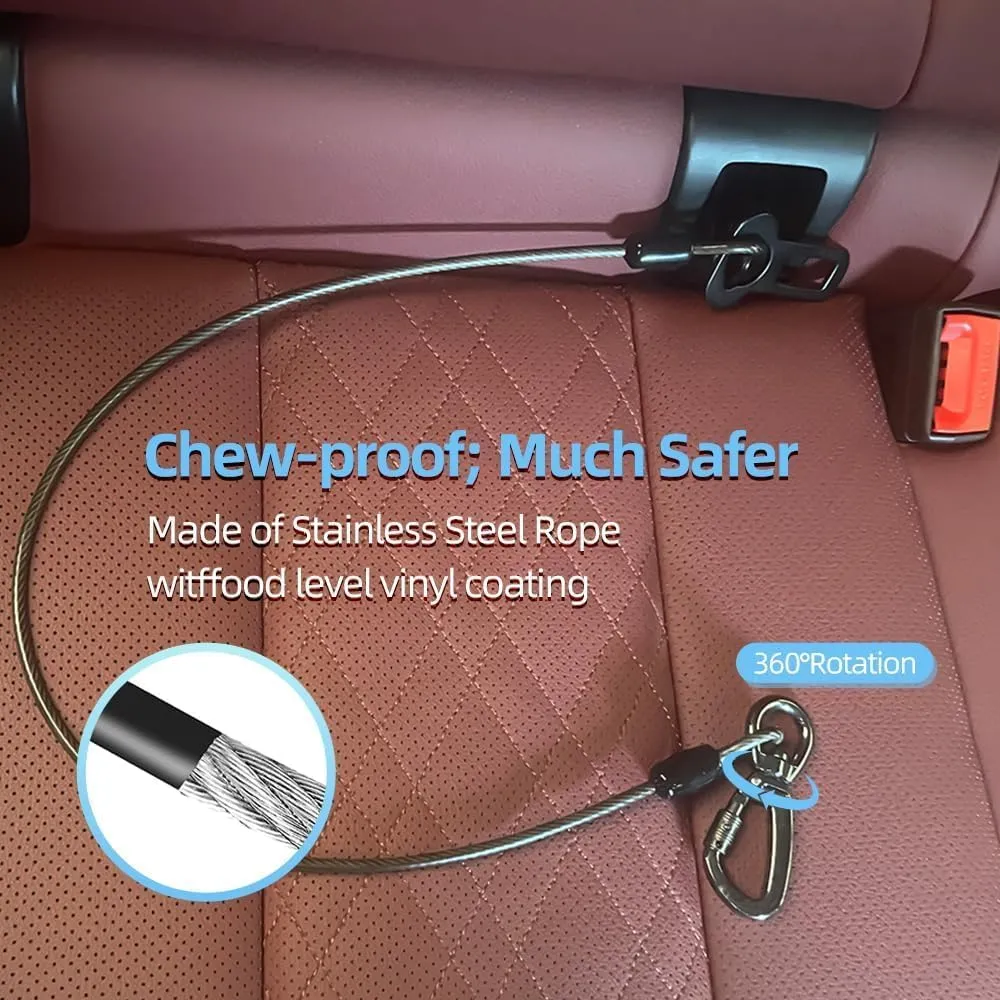 MiaoChuai 3-in-1 Dog Car Seat Belt Harness | Chew-Proof Steel Cable Leash with Heavy-Duty Buckle & Clip | Car Safety Restraint for Small, Medium, Large Dogs (Orange, 24 inch/60 CM)