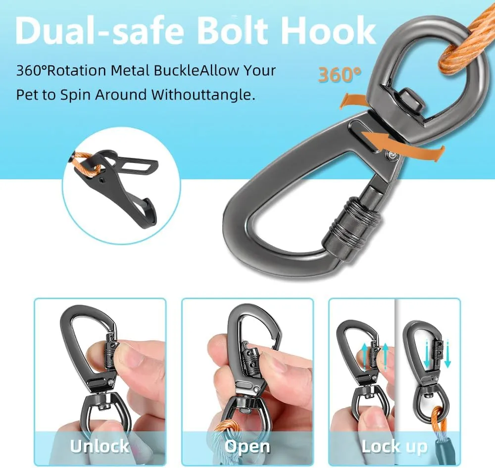 MiaoChuai 3-in-1 Dog Car Seat Belt Harness | Chew-Proof Steel Cable Leash with Heavy-Duty Buckle & Clip | Car Safety Restraint for Small, Medium, Large Dogs (Orange, 24 inch/60 CM)