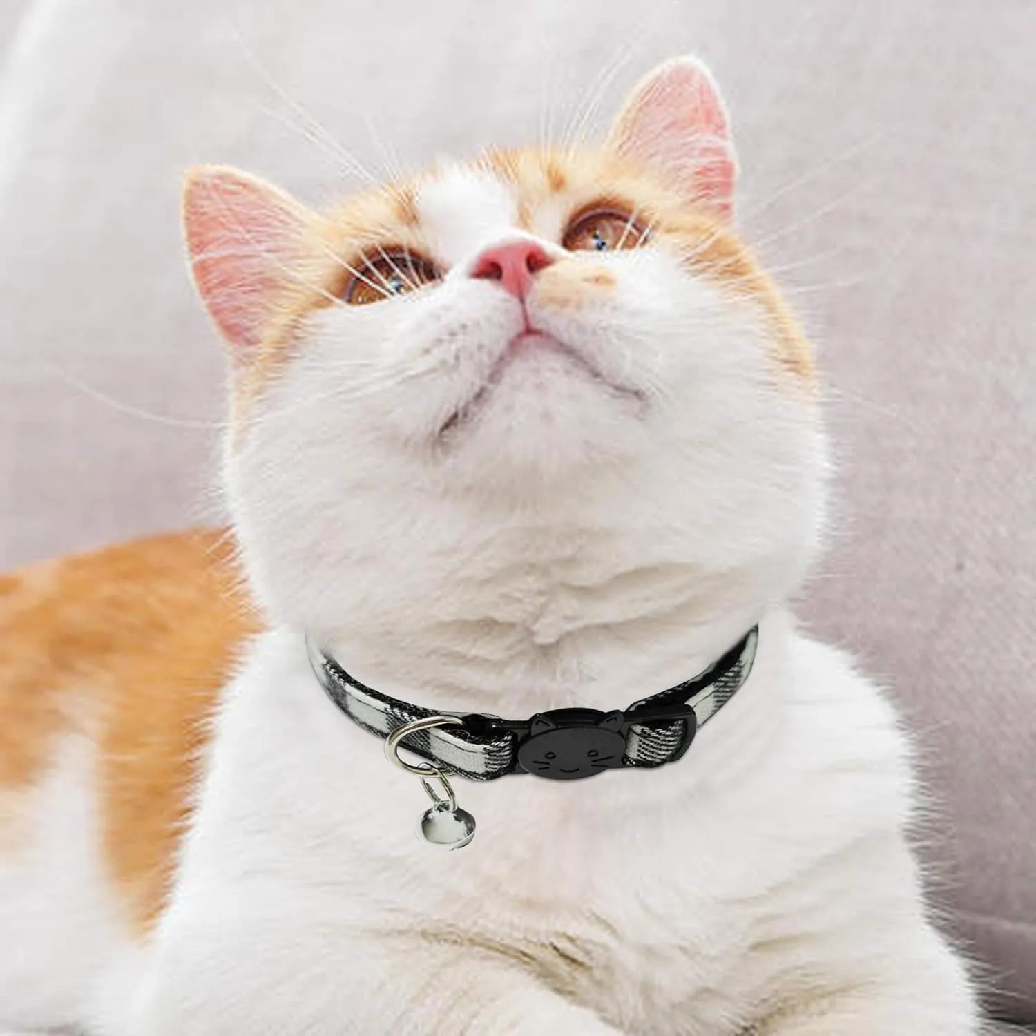 MJIYA Cat Collar with Bell, Breakaway Grid Collar with Plastic Buckle, Light Adjustable, Nylon, Kitty Collars