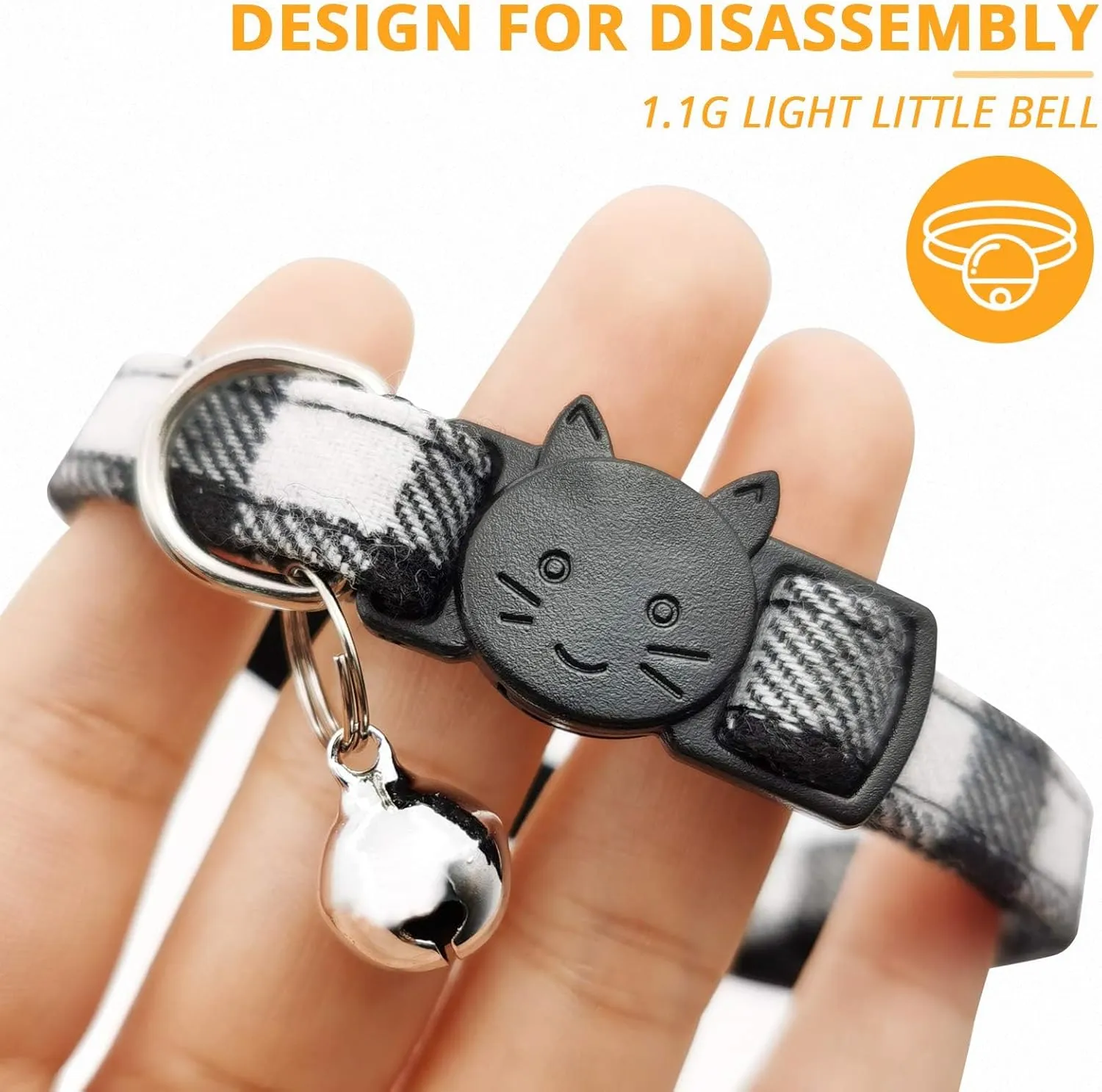 MJIYA Cat Collar with Bell, Breakaway Grid Collar with Plastic Buckle, Light Adjustable, Nylon, Kitty Collars