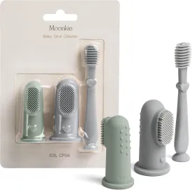 Moonkie Baby Finger Toothbrush Tongue Oral Cleaner Kit for 3 Months  , 3 Pcs (Blue/Mint/Blue)