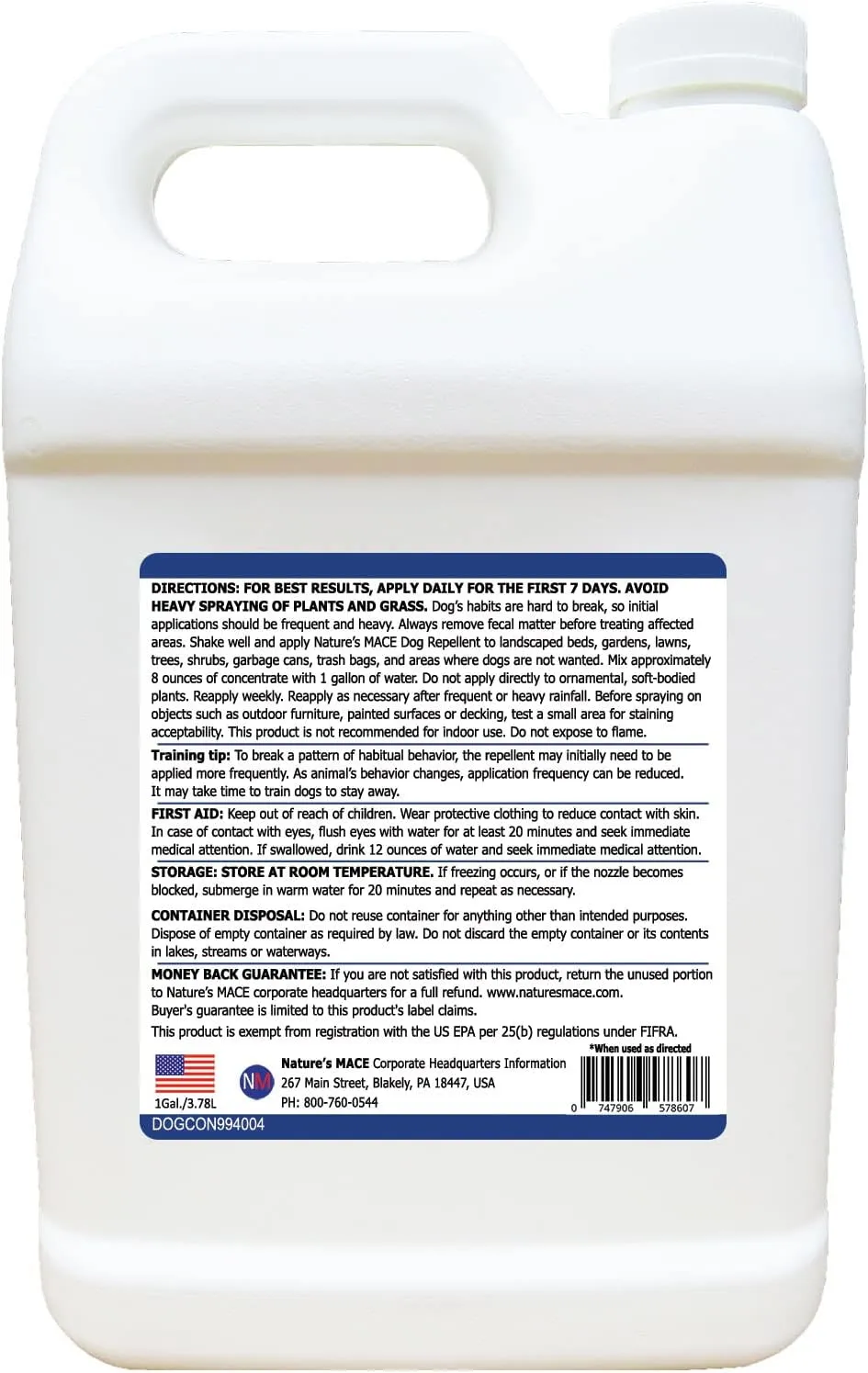Natures MACE Dog Repellent,1 Gallon Dog Mace Spray, Keep Dogs Off of Your Lawn and Garden, Pet Corrector for Dogs, No Chew Spray, Dog Training Tool, People, Pet, & Plant Safe, Treats 48,000 Sq. Ft.