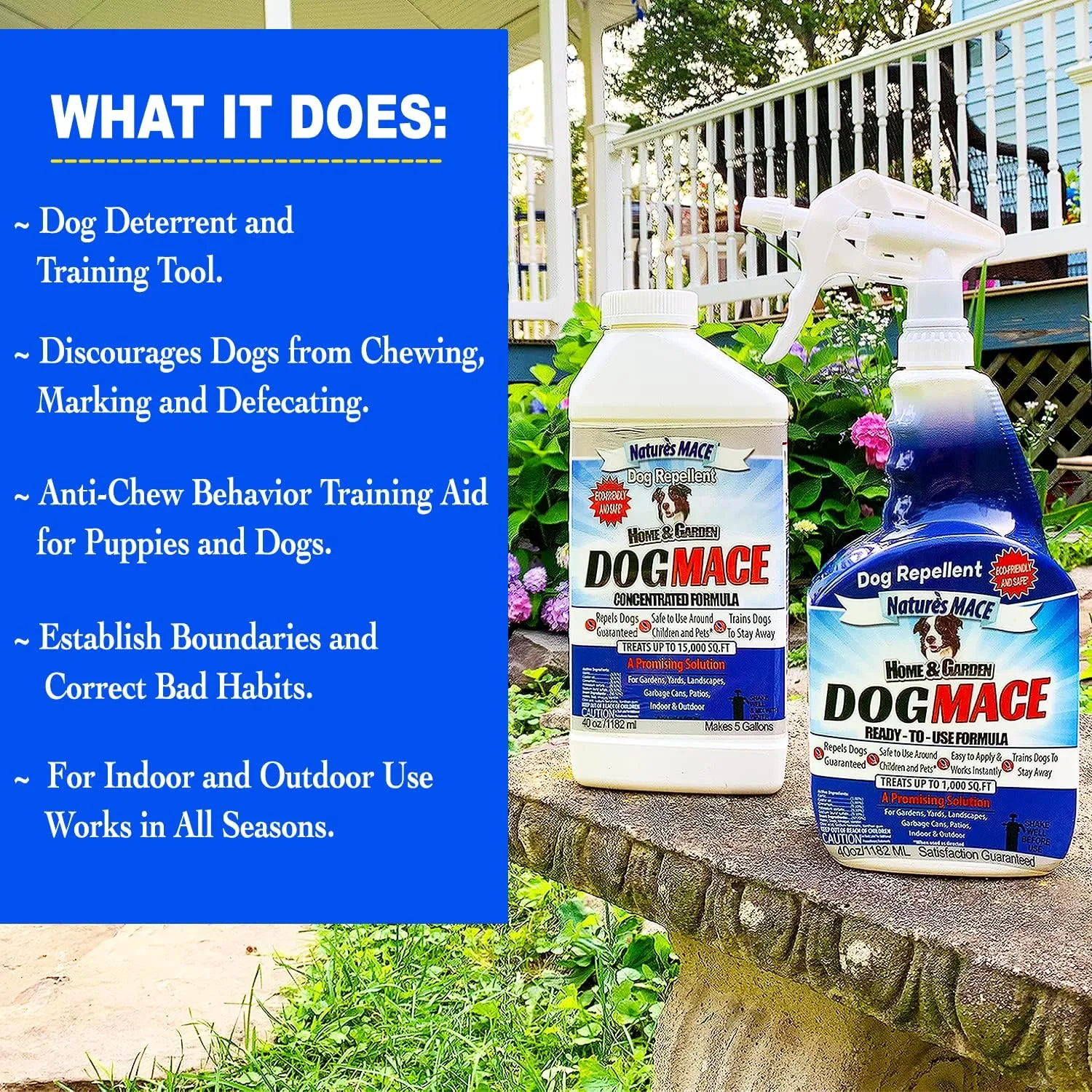 Natures MACE Dog Repellent,1 Gallon Dog Mace Spray, Keep Dogs Off of Your Lawn and Garden, Pet Corrector for Dogs, No Chew Spray, Dog Training Tool, People, Pet, & Plant Safe, Treats 48,000 Sq. Ft.