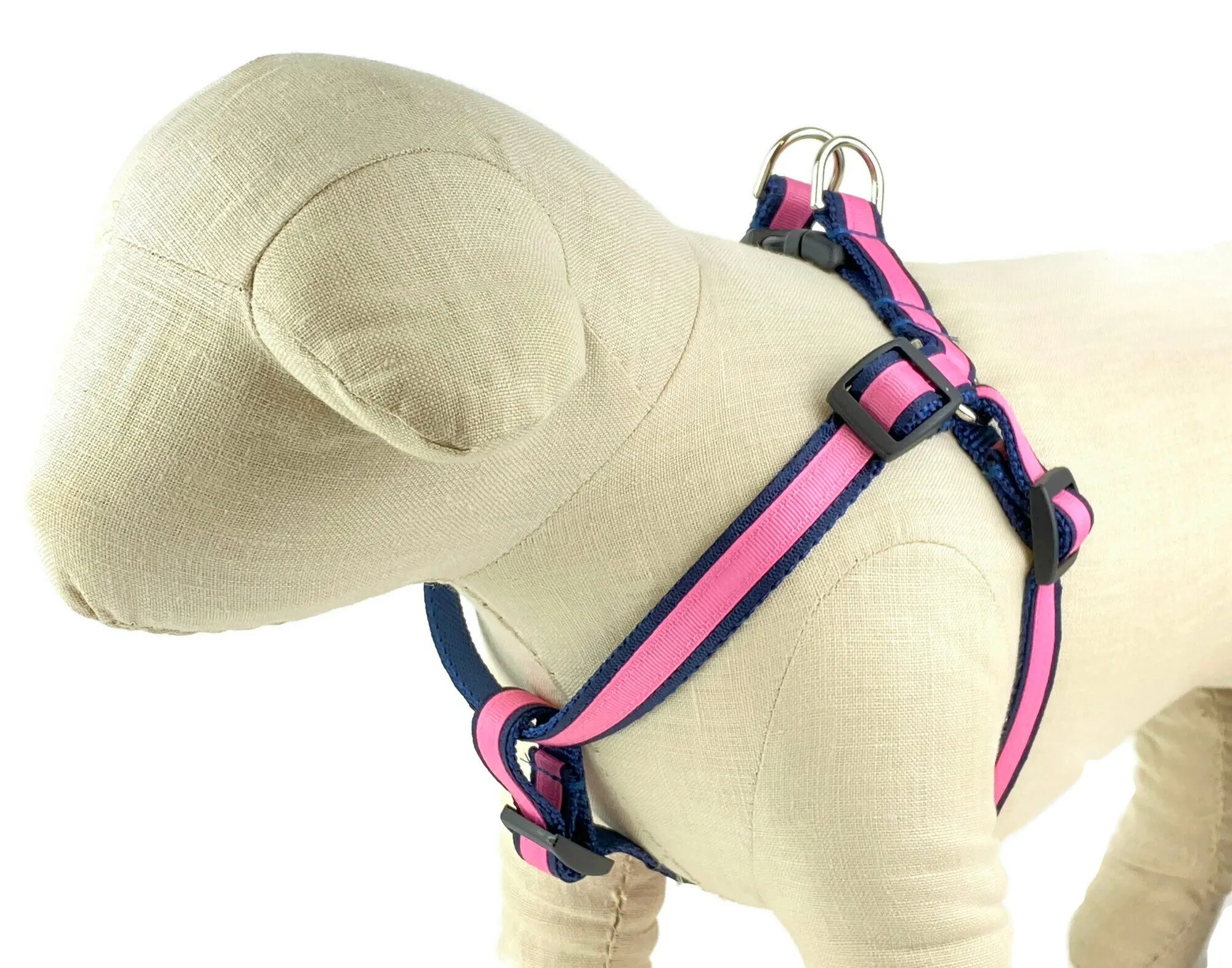 Navy/Hot Pink Stripe Dog Harness - 334