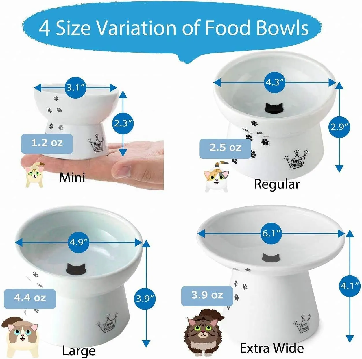 Necoichi Raised Stress Free Cat Food Bowl, Elevated, Backflow Prevention, Dishwasher and Microwave Safe, No.1 Seller in Japan! (Cat, Regular)